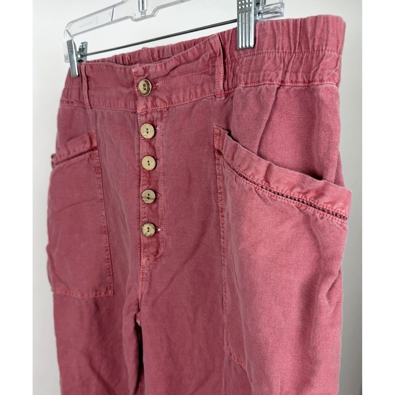 Vintage Sundance Pants Womens 16 Salmon Pink Linen Cotton Blend Elastic Waist Size 38" / US 16 / IT 52 - 7 Thumbnail