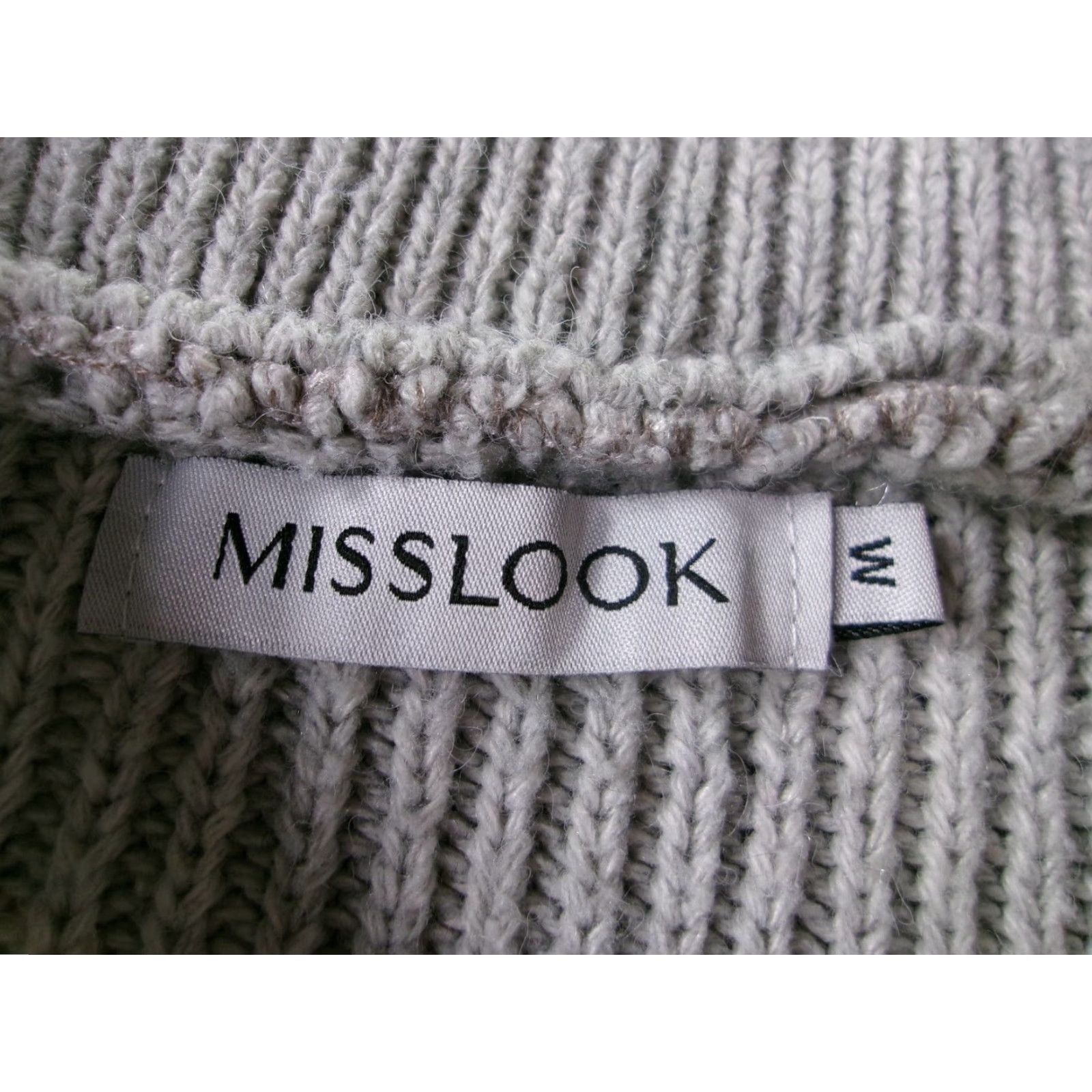 Vintage MISSLOOK Sweater Womens M Gray Funnel Neck Half Zip Ribbed Chunky Pullover Size M / US 6-8 / IT 42-44 - 6 Thumbnail