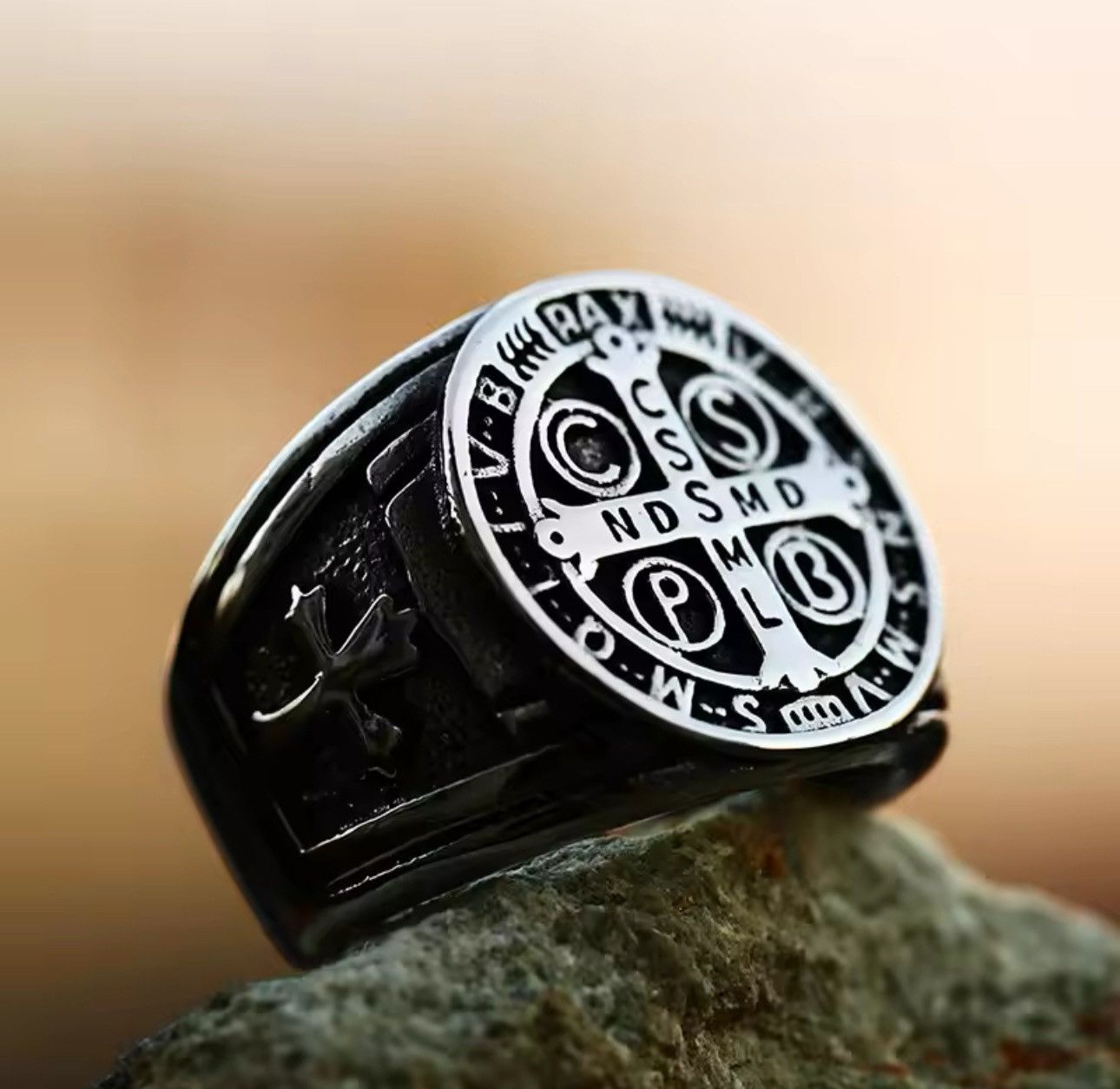 Jewelry Gothic Punk Vintage Cross Exorcism Stainless Steel Ring Size ONE SIZE - 2 Thumbnail