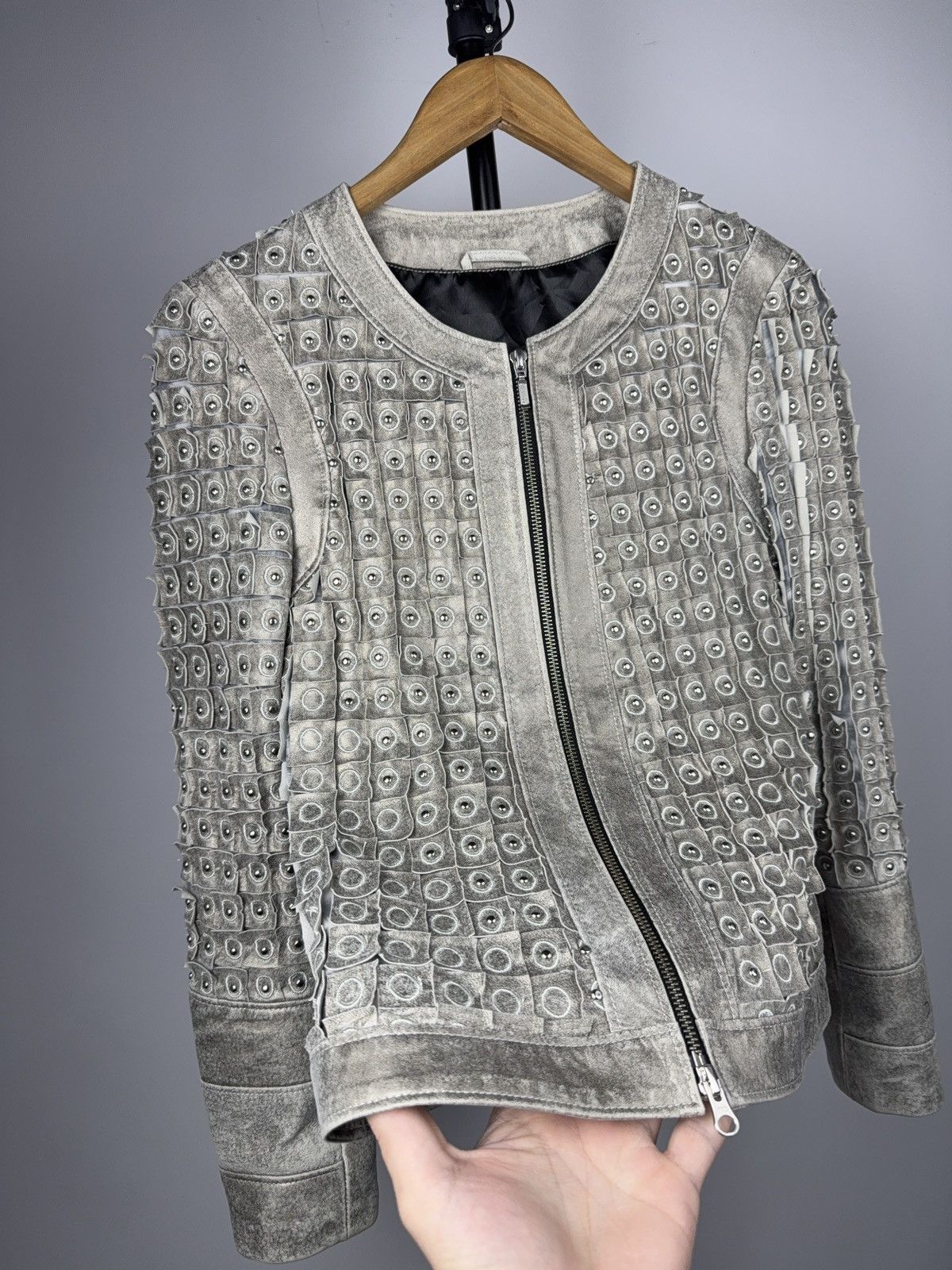 Japanese Brand 00s MANEBO Studded Leather Moto Jacket with Grommet Panels S Size S / US 4 / IT 40 - 3 Thumbnail