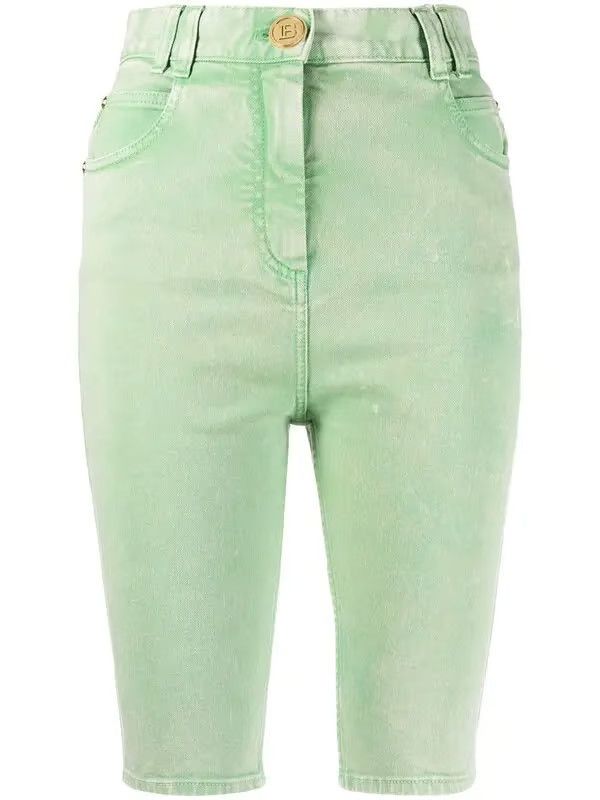 Balmain o1y0625 Denim Short in Light Green Size 27" / US 4 / IT 40 - 1 Thumbnail