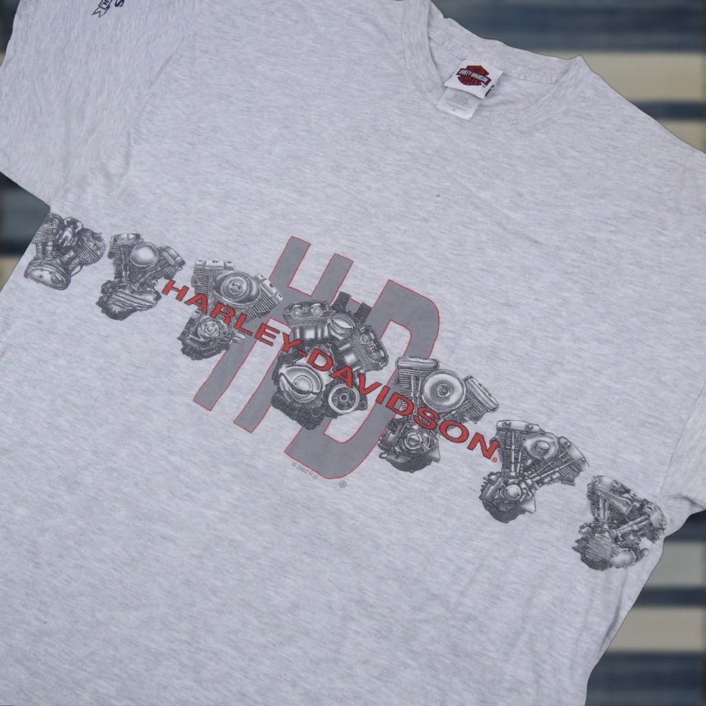Harley Davidson VINTAGE Harley-Davidson Mens XL T-Shirt Gray Allover Print V-twin Graphic Shirt Size US XL / EU 56 / 4 - 1 Thumbnail