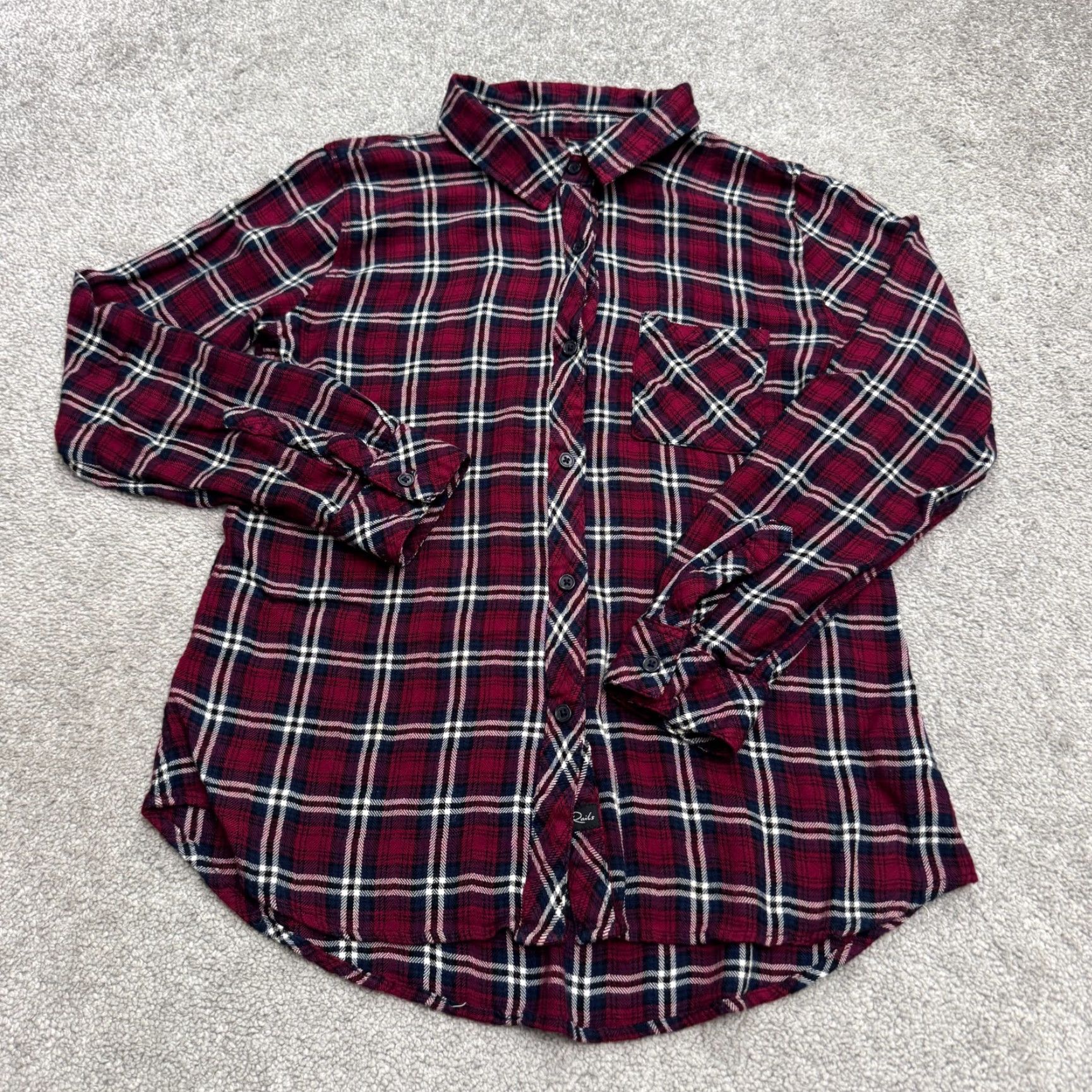 Rails Rails Button-Up Shirt Womens Medium Red Blue Plaid Rayon Long Sleeve Top Size M / US 6-8 / IT 42-44 - 2 Thumbnail