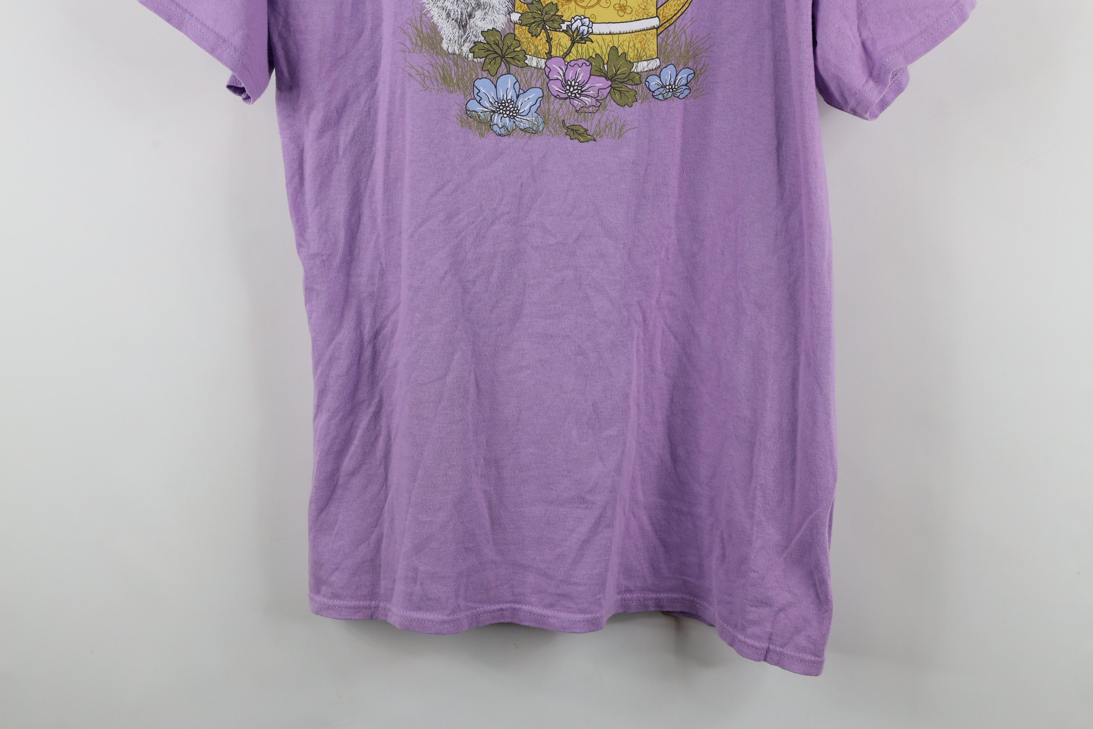 Vintage Vintage 90s Streetwear Kitten Flower Garden T-Shirt Purple Size L / US 10 / IT 46 - 3 Thumbnail
