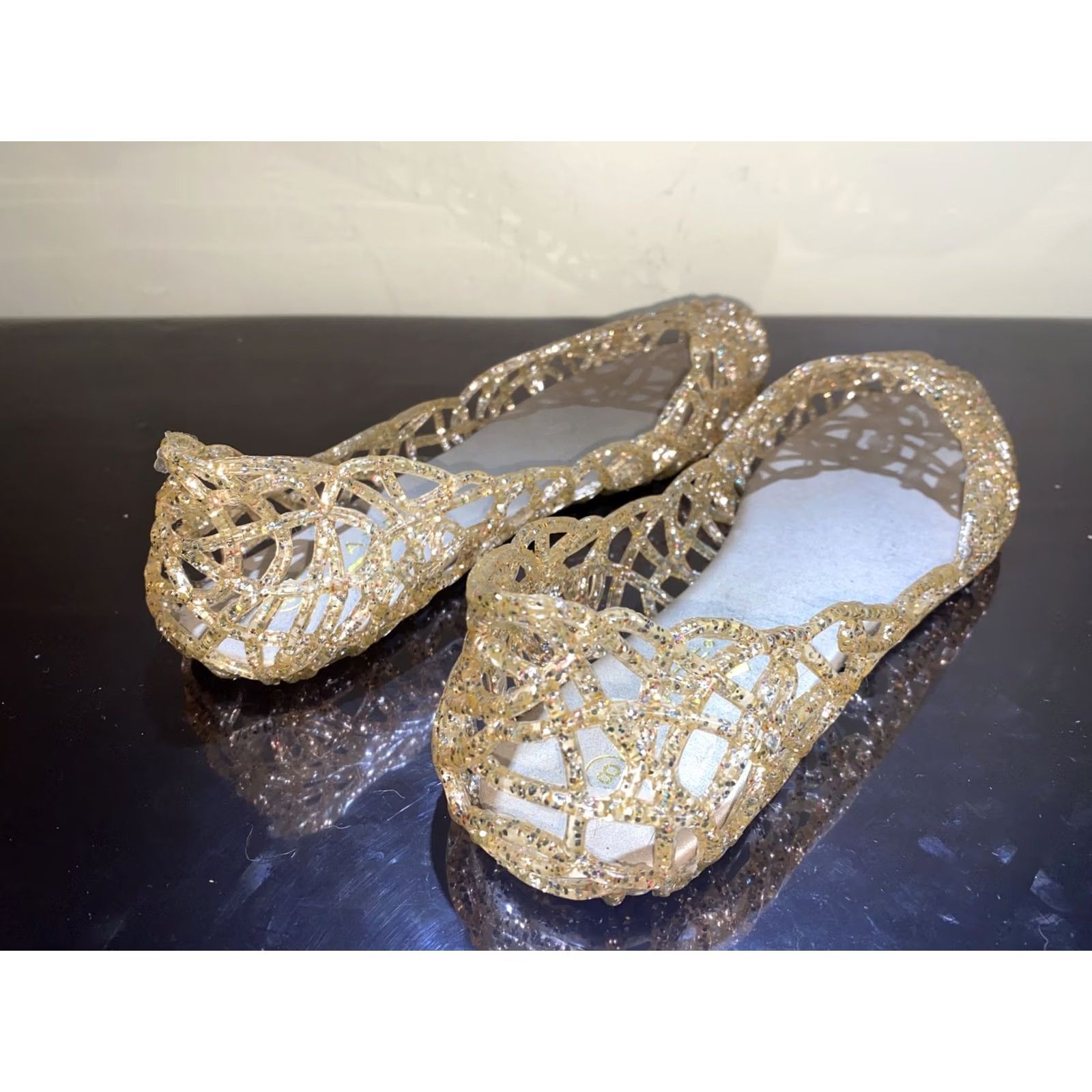 Vintage Women’s Gold Glitter Gel Slip On Size 8 Glaze Flat Slip-On Shoes Gold Women Mens? Size US 8 / IT 38 - 4 Thumbnail