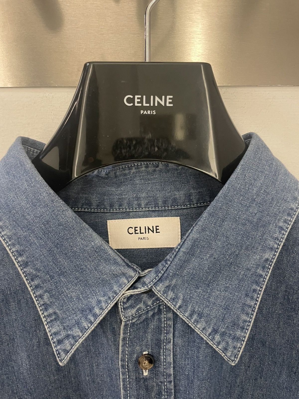 Celine SHORT-SLEEVED SHIRT IN COTTON DENIM Size US XL / EU 56 / 4 - 2 Thumbnail
