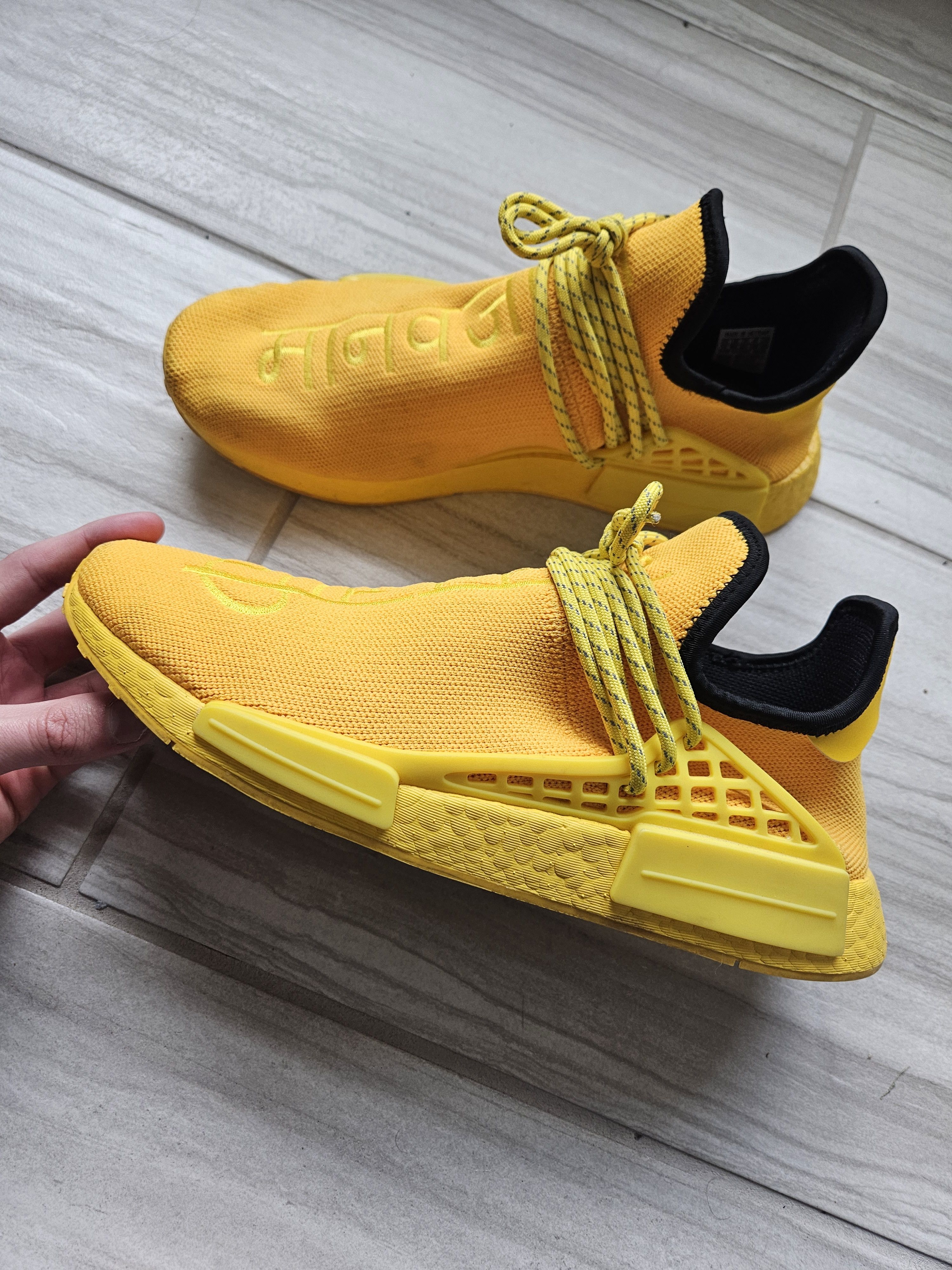 Adidas × Pharrell NMD Human Race Yellow Hindi Pack Sneakers Size US 11 / EU 44 - 7 Thumbnail