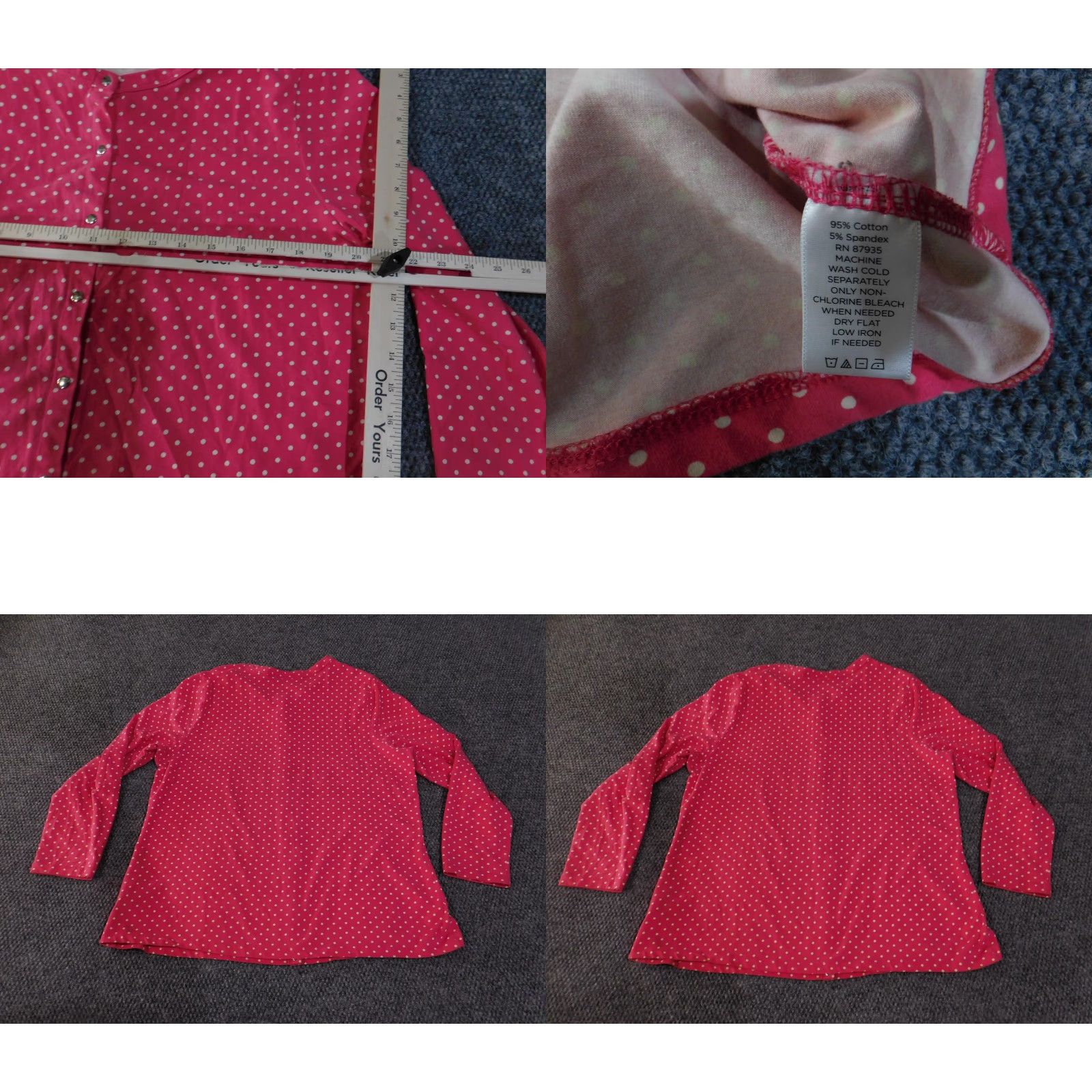 Vintage Susan Graver Shirt Womens Large Pink White Polka Dot Button Front Long Sleeve Size L / US 10 / IT 46 - 8 Thumbnail