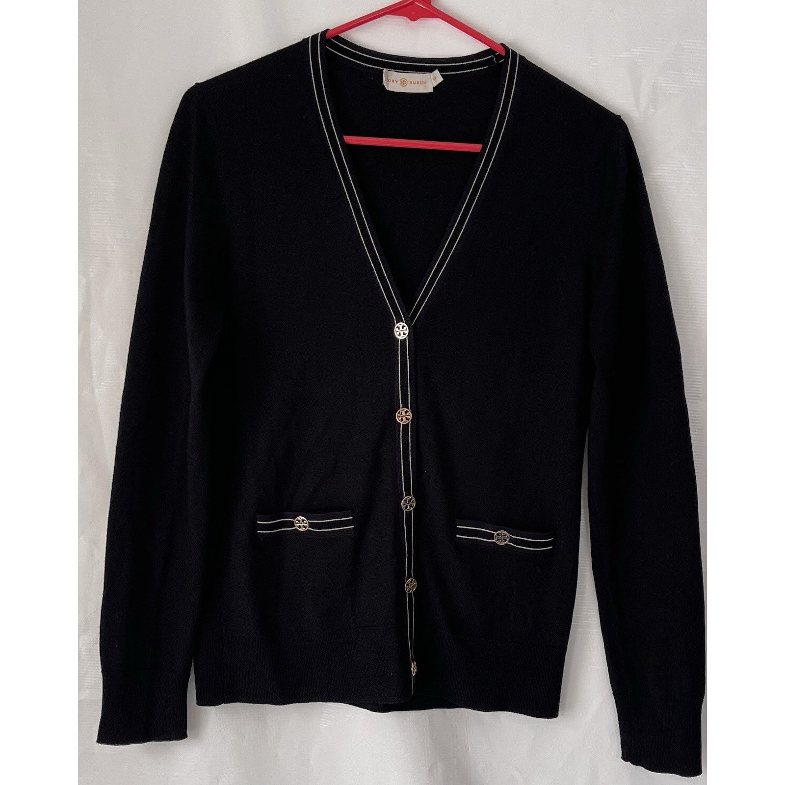 Tory Burch Tory Burch Madeline 100% Merino Wool V-Neck Black Cardigan S Size S / US 4 / IT 40 - 3 Thumbnail