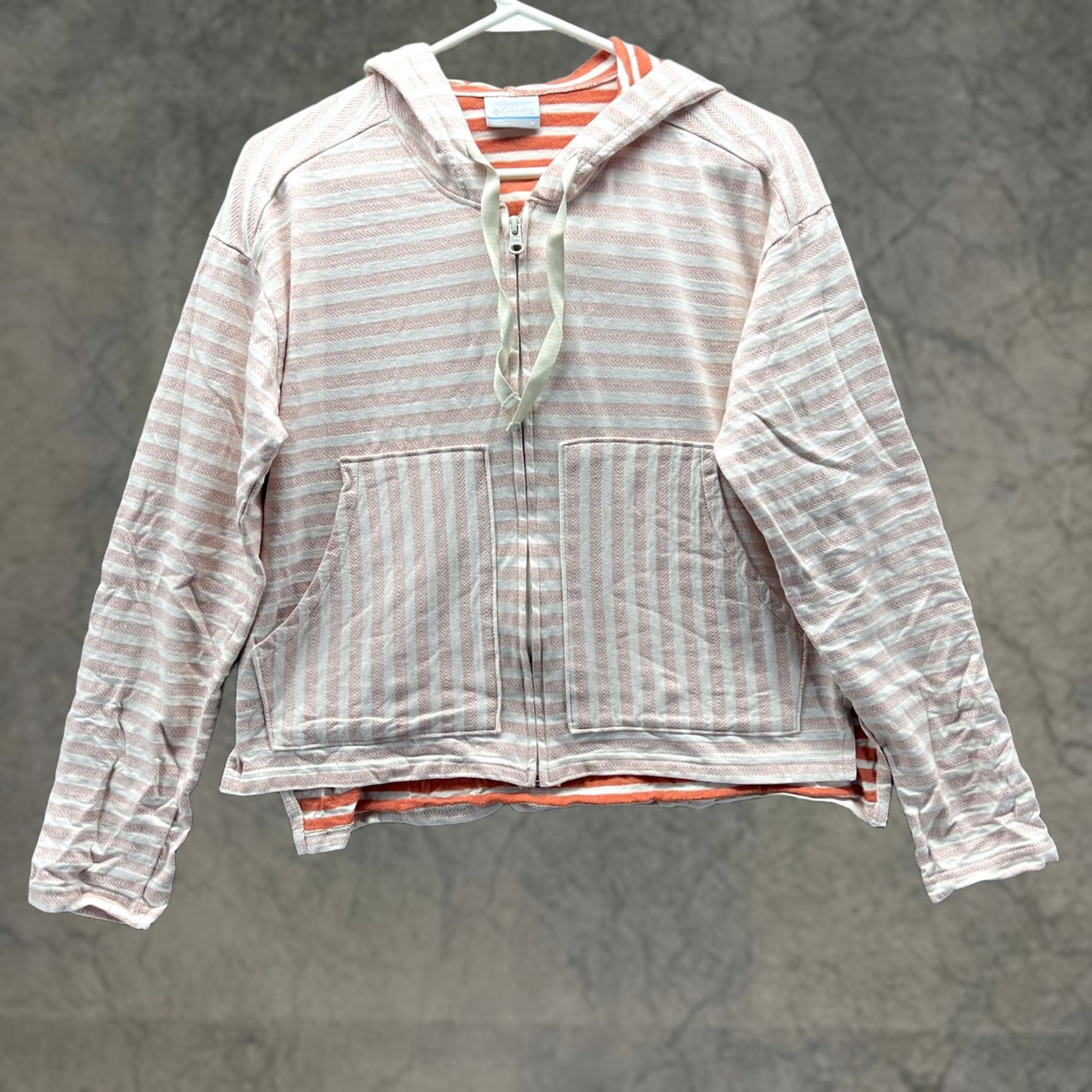 Vintage Columbia Hoodie Womens Medium Pink White Stripe Full Zip Cotton Blend Casual Size M / US 6-8 / IT 42-44 - 1 Thumbnail