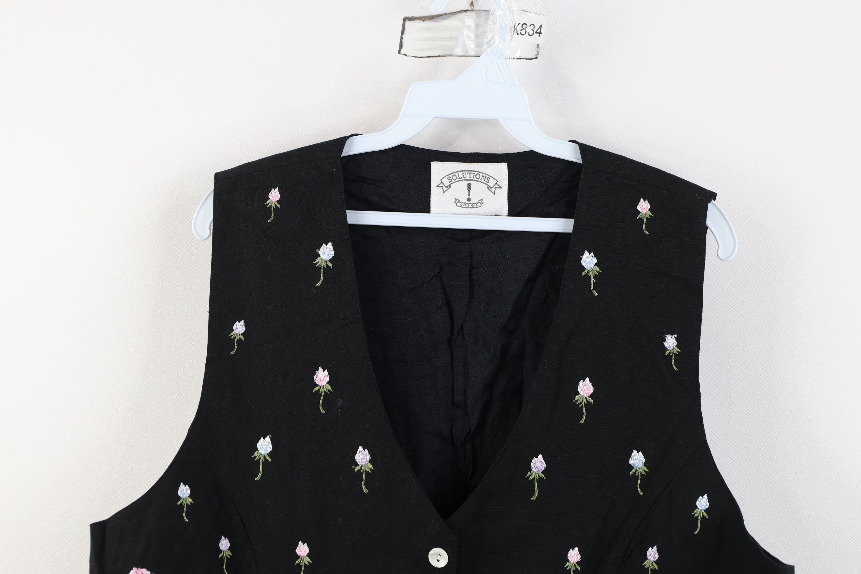 Vintage Vintage 90s Streetwear Embroidered Flower Button Vest Jacket Size L / US 10 / IT 46 - 2 Thumbnail