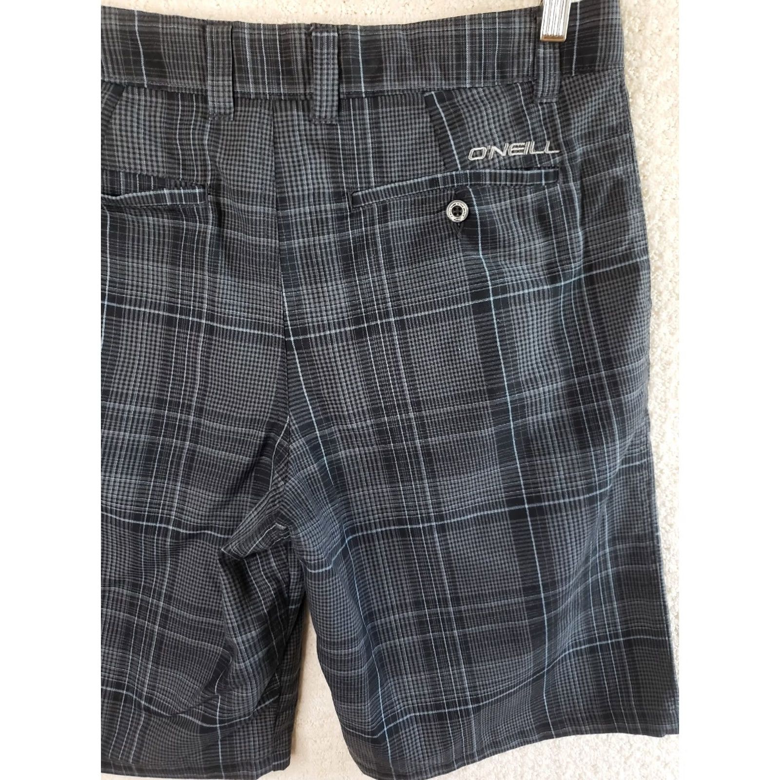 J Brand O’Neill Surf Brand Casual Chino Shorts Men 30x10 Plaid Zip Belt Loops Logo Pockets Gray Blue Black Twill New Size US 30 / EU 46 - 7 Thumbnail