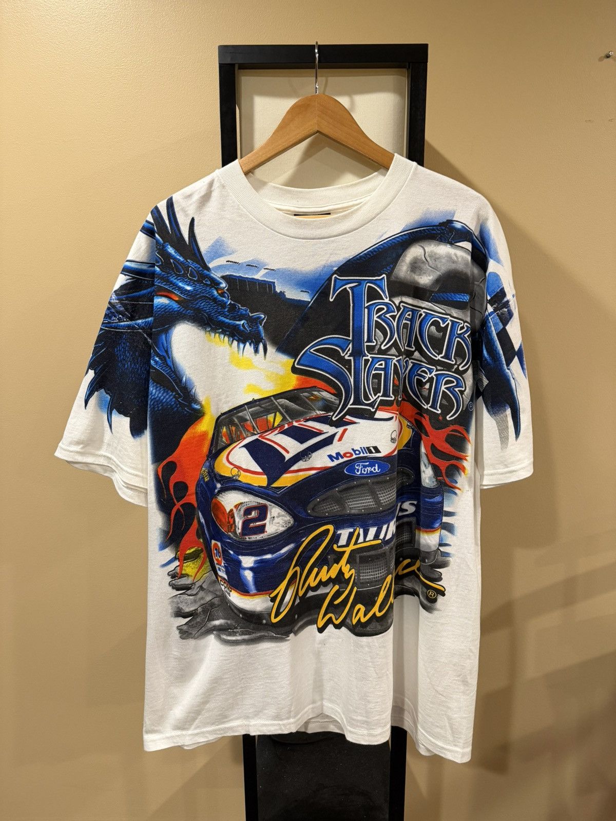 Vintage NASCAR Vintage Rusty Wallace Track Slayer White/Blue Tee Size US L / EU 52-54 / 3 - 3 Thumbnail
