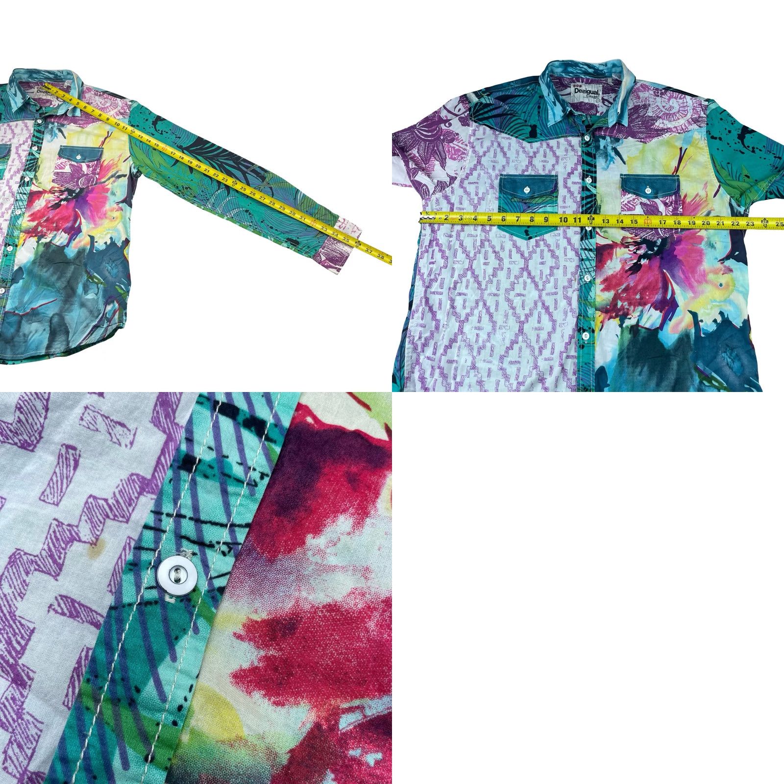 Desigual Desigual Men's Button Shirt Colorful Abstract L/S 100% Cotton XL Size US XL / EU 56 / 4 - 8 Thumbnail