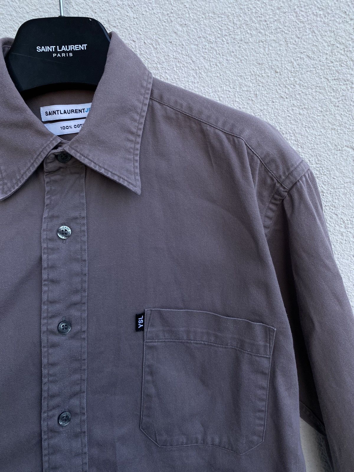 image of Saint Laurent Paris x Vintage Heavy YSL Shirt Cotton Saint Laurent Jeans Shirt in Grey (Size Large)