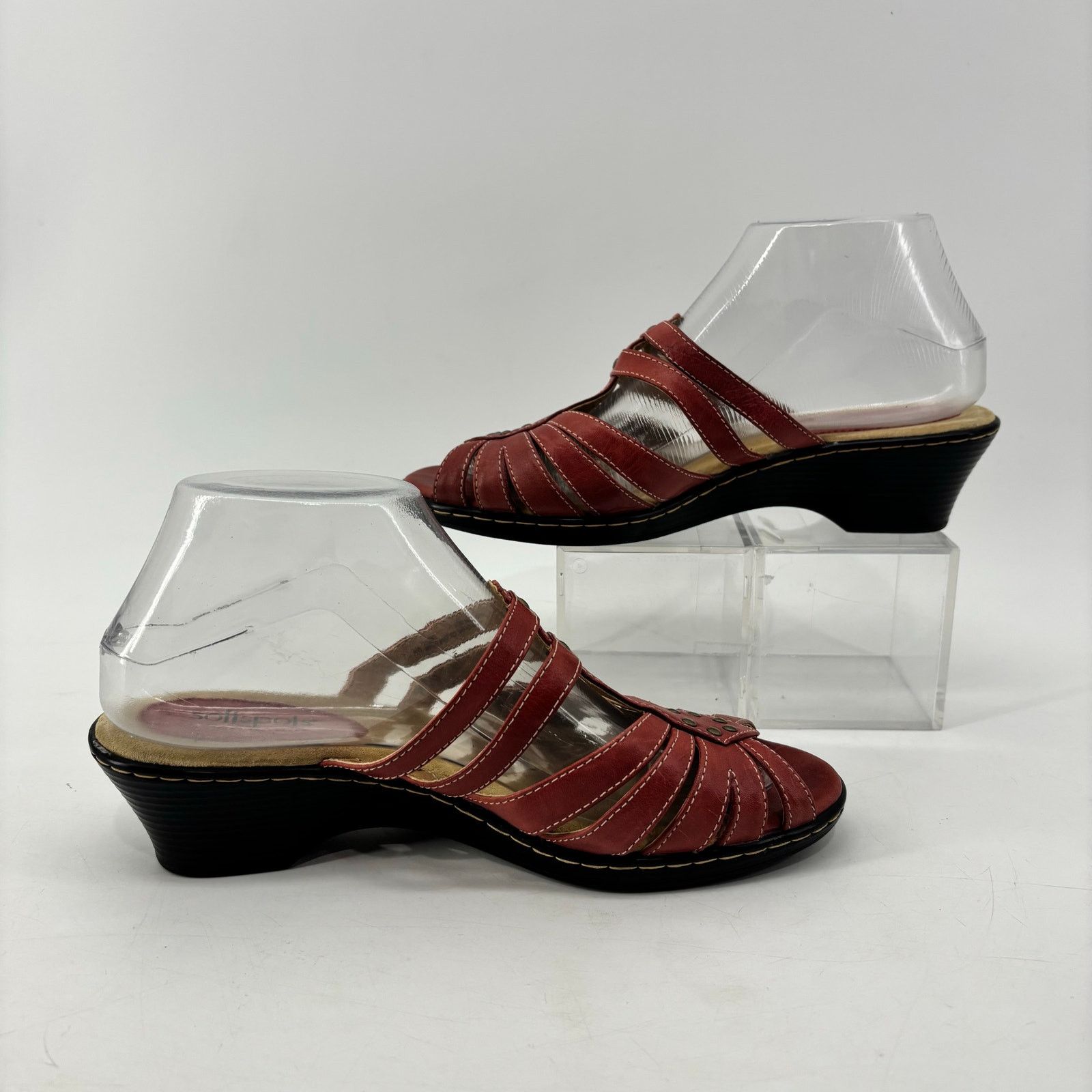 Vintage Softspots Leather Red Size 7.5 Womens Sandals Slip On Wedge Size ONE SIZE - 8 Thumbnail