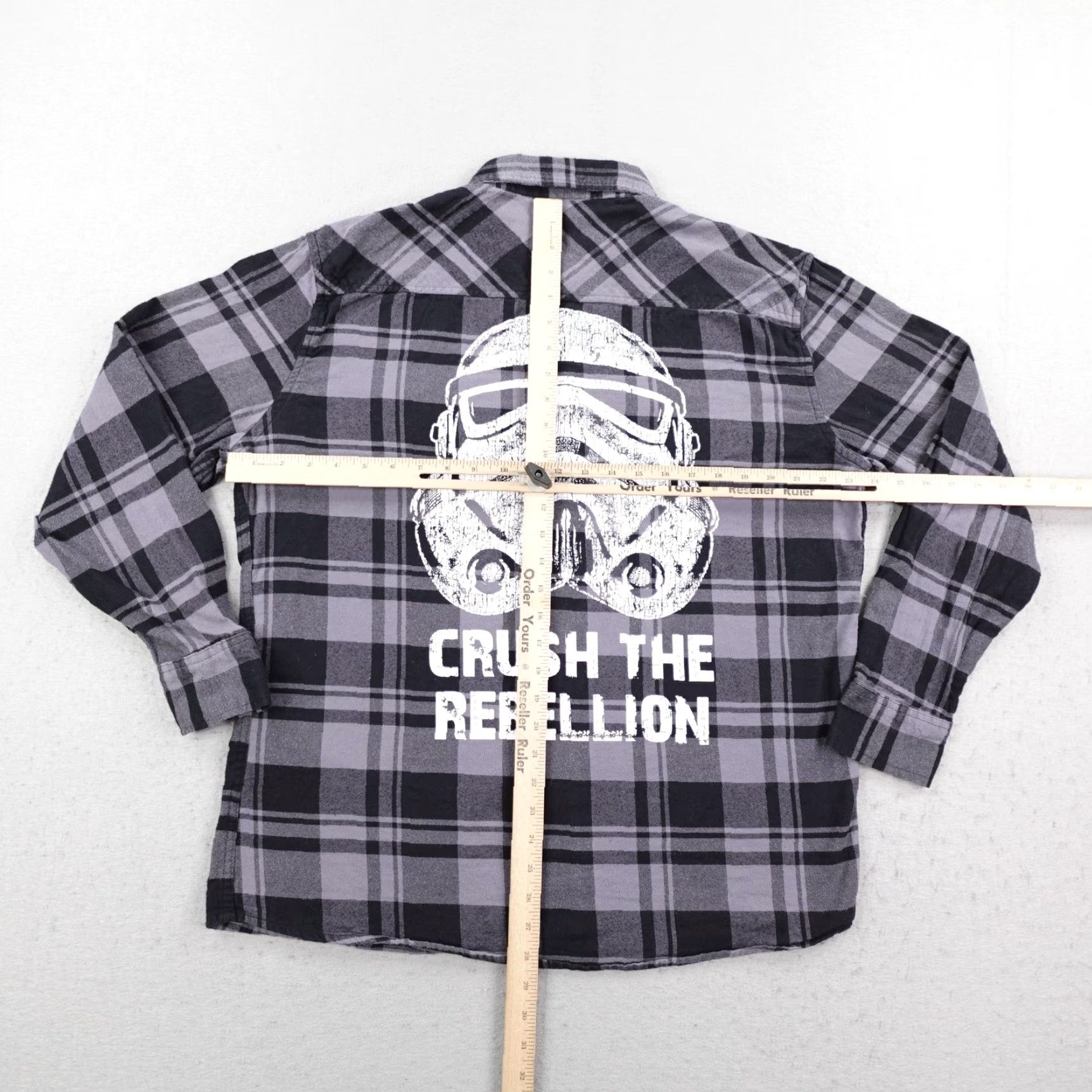 Disney Disney Star Wars Stormtrooper Flannel Button-Up Shirt Men Large Gray Plaid Size US L / EU 52-54 / 3 - 6 Thumbnail