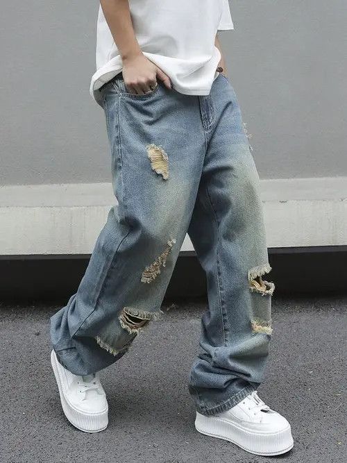Jean Distressed Baggy Denim Jeans Ripped Size US 34 / EU 50 - 1 Thumbnail