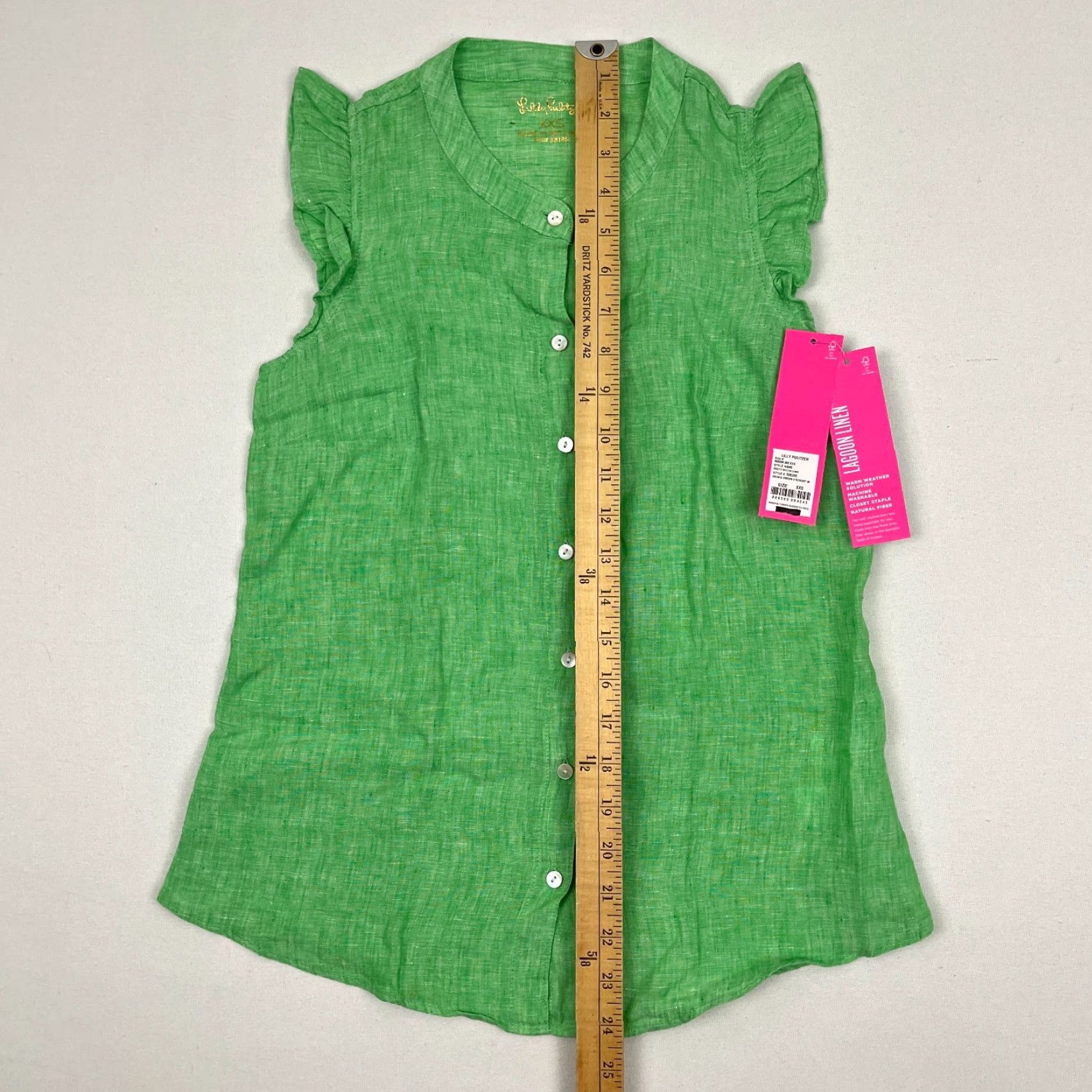 Lilly Pulitzer Lilly Pulitzer Button-Down Shirt Women 2XS XS Gecko Green Linen Coastal Cap Sleeve Regular Size XXS / US 00 / IT 34 - 4 Thumbnail