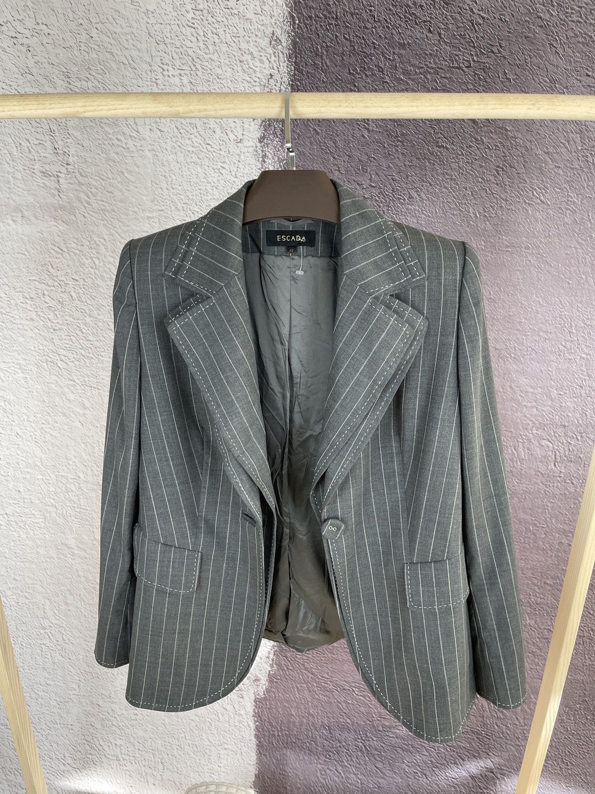 Escada Escada grey striped wool mohair double blazer Size XL / US 12-14 / IT 48-50 - 11 Thumbnail