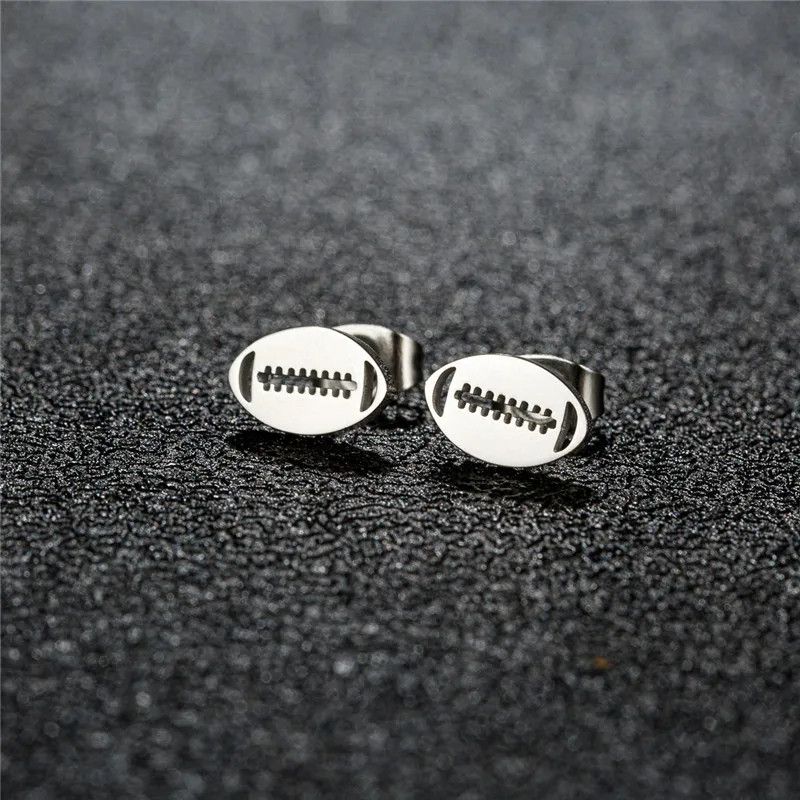 Jewelry Rugby Football Mini Stud Earrings Charm Earring Gift Size ONE SIZE - 1 Thumbnail