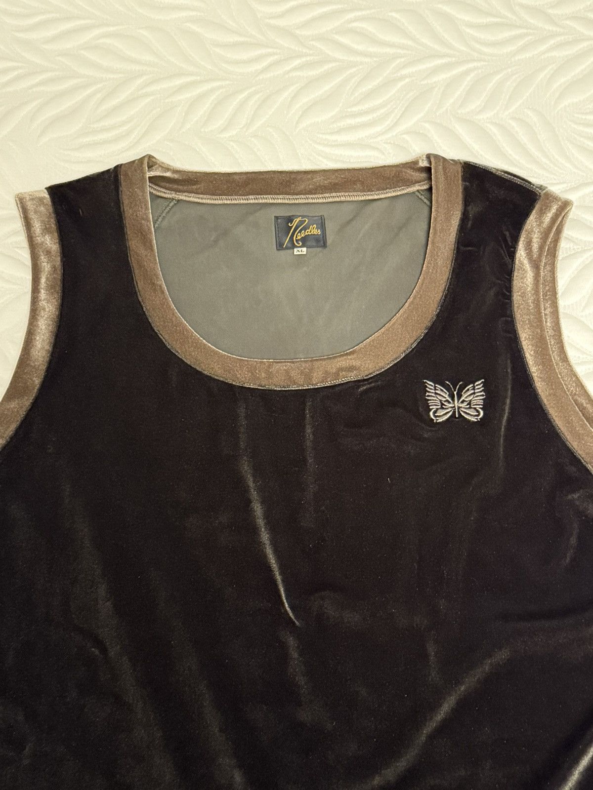Needles Needles Logo Embroidered Two Tone Velour Tank Top Green Size US XL / EU 56 / 4 - 8 Thumbnail
