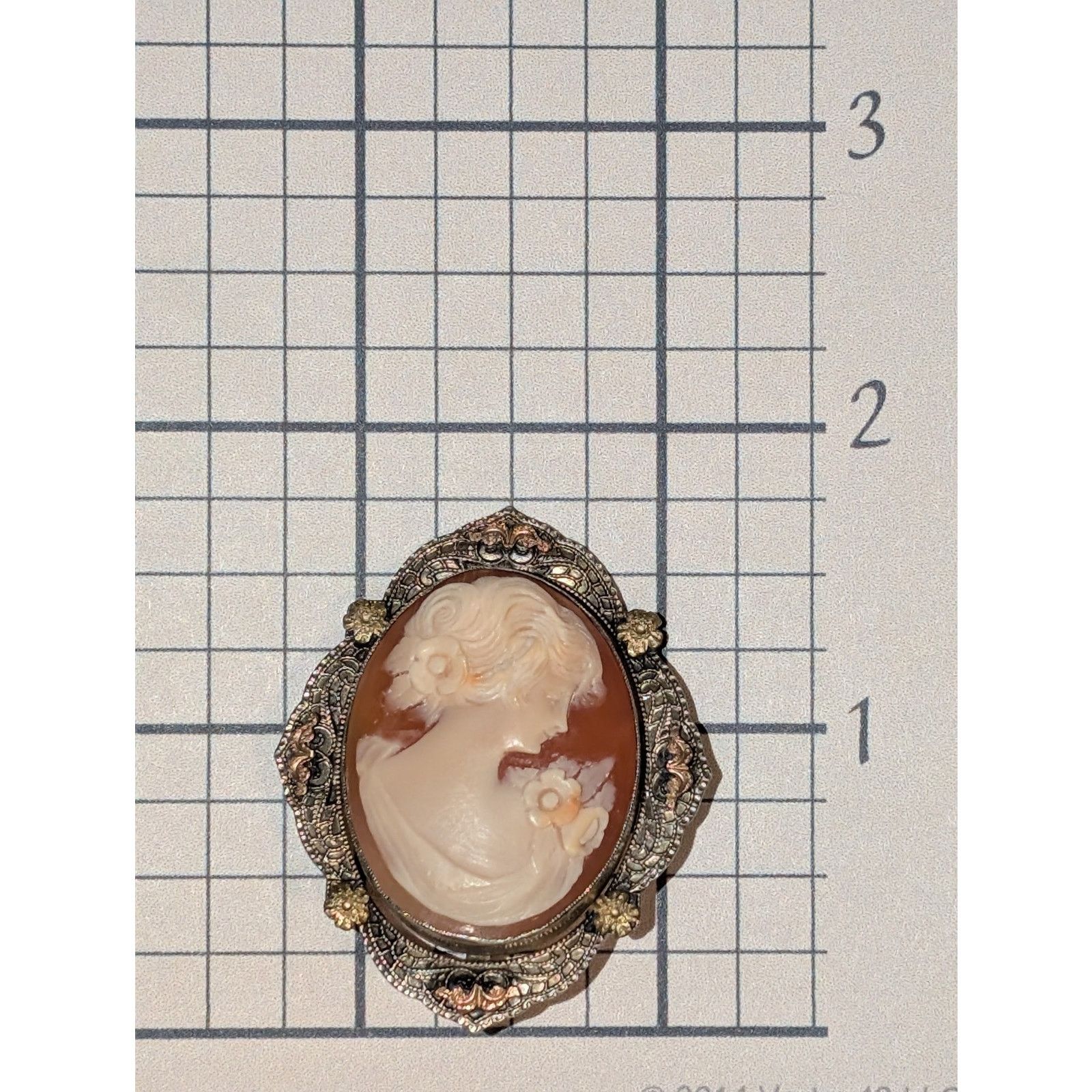 Vintage VTG 1990s Cameo Pin Brooch .925 Sterling Silver Floral Frame Size ONE SIZE - 6 Thumbnail