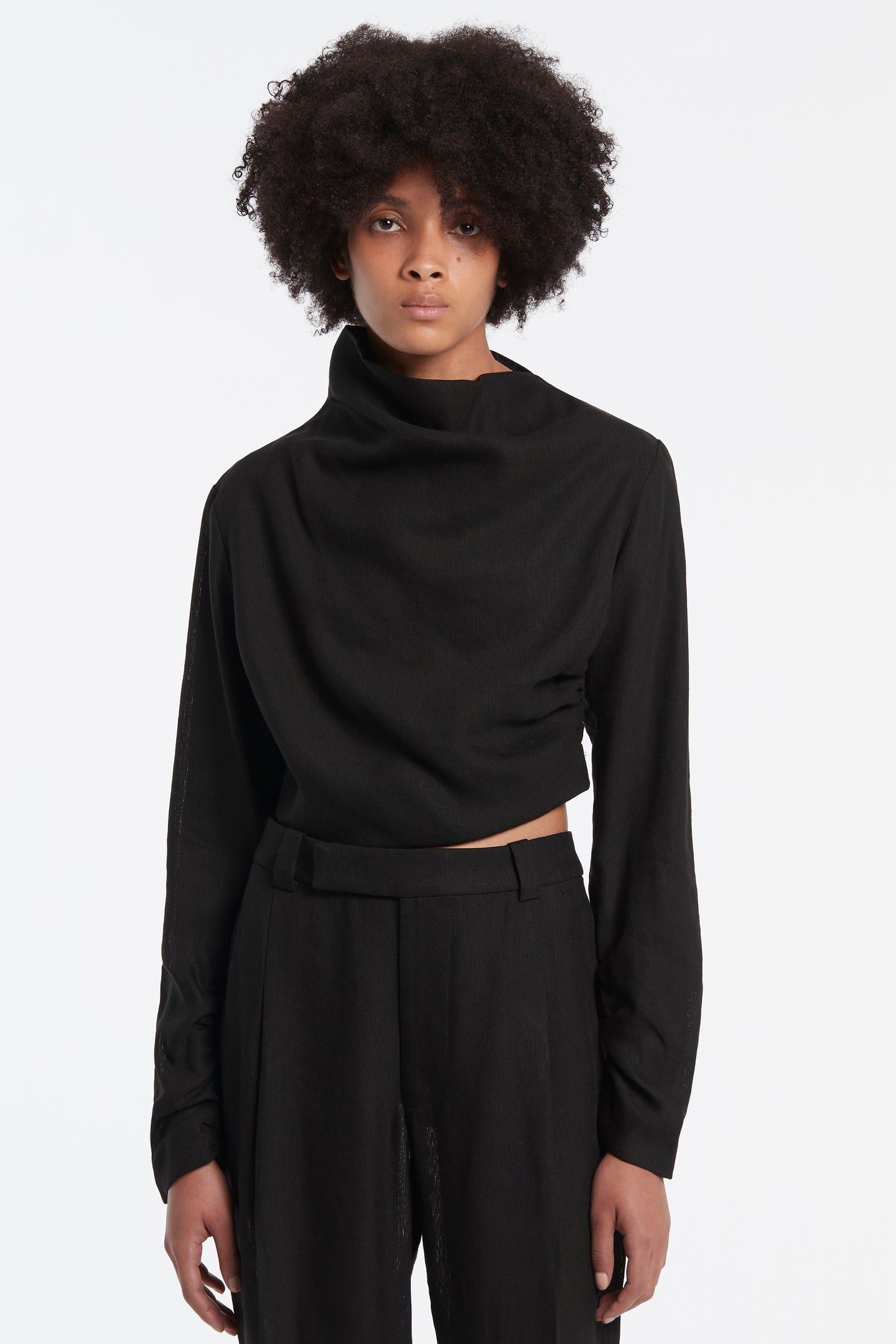 image of Sir Clemence Draped Cowl Long Sleeve Top in Black, Women's (Size XS)