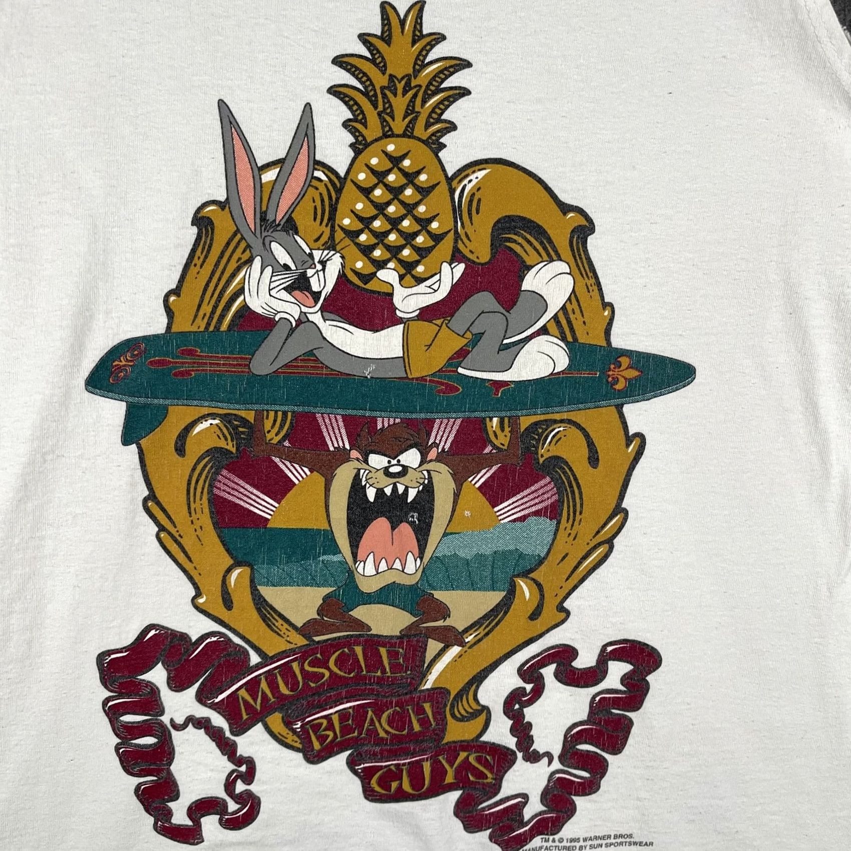 Sunray Sportswear VINTAGE Sun Sportswear Looney Tunes Shirt Mens L Muscle Beach Bugs Taz 1995 Size US L / EU 52-54 / 3 - 3 Thumbnail