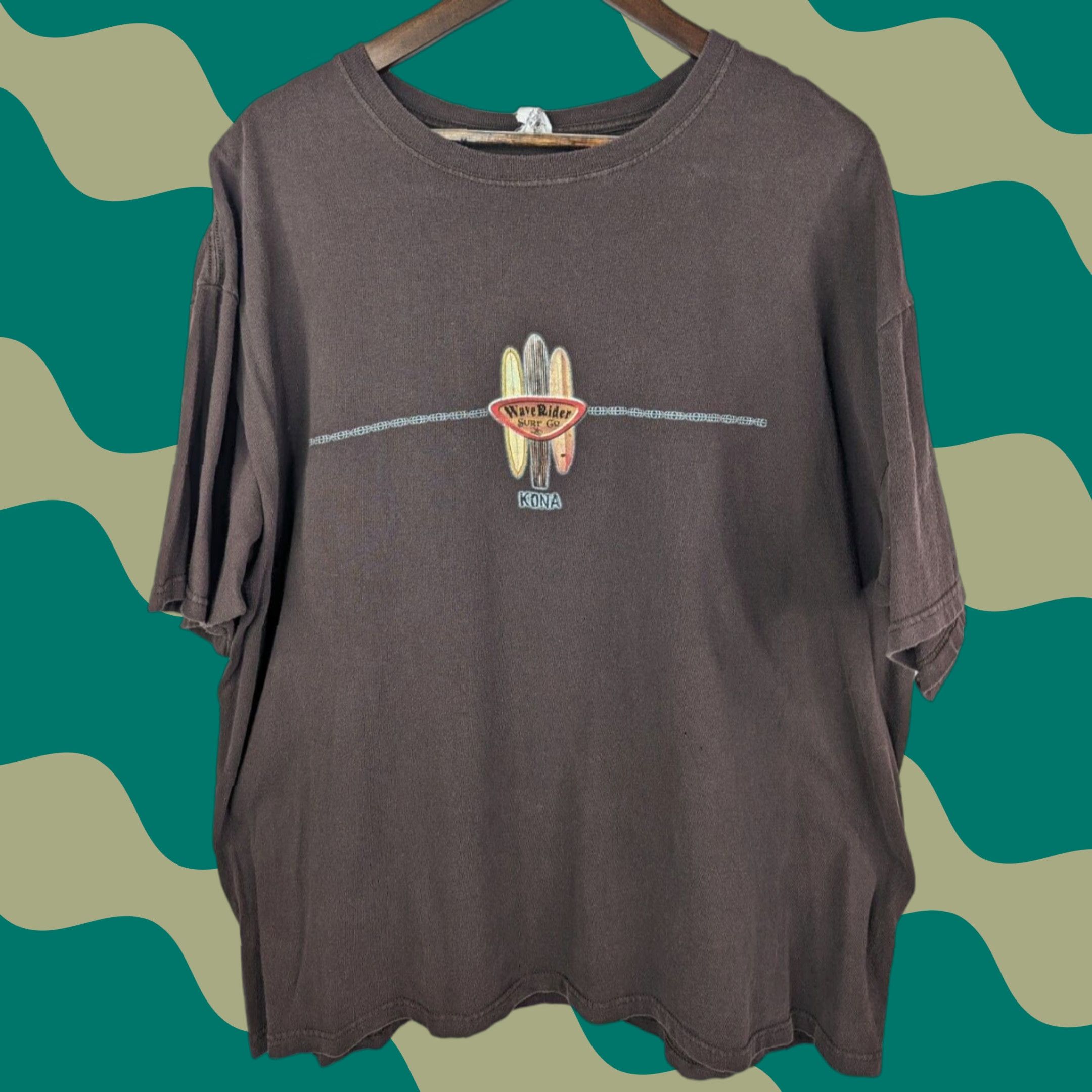 CO Wave Rider Surf Co Kona Hawaii Brown T-Shirt Adult Size 2XL Y2K Double Sided Tee Size US XXL / EU 58 / 5 - 1 Thumbnail