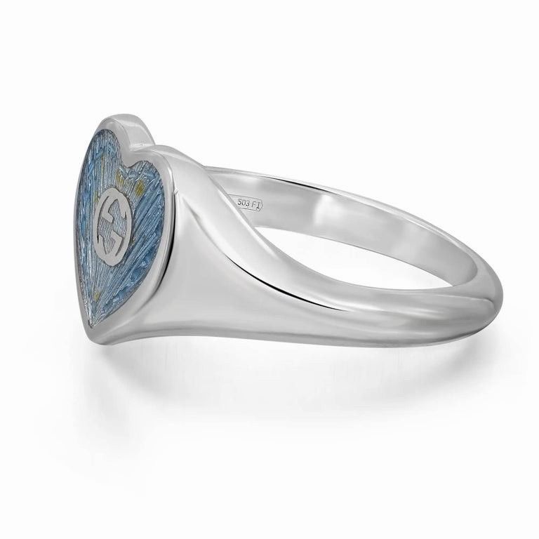 Gucci NEW Gucci Blue Enamel Heart Ring Interlocking G Sterling Sil Size ONE SIZE - 2 Thumbnail