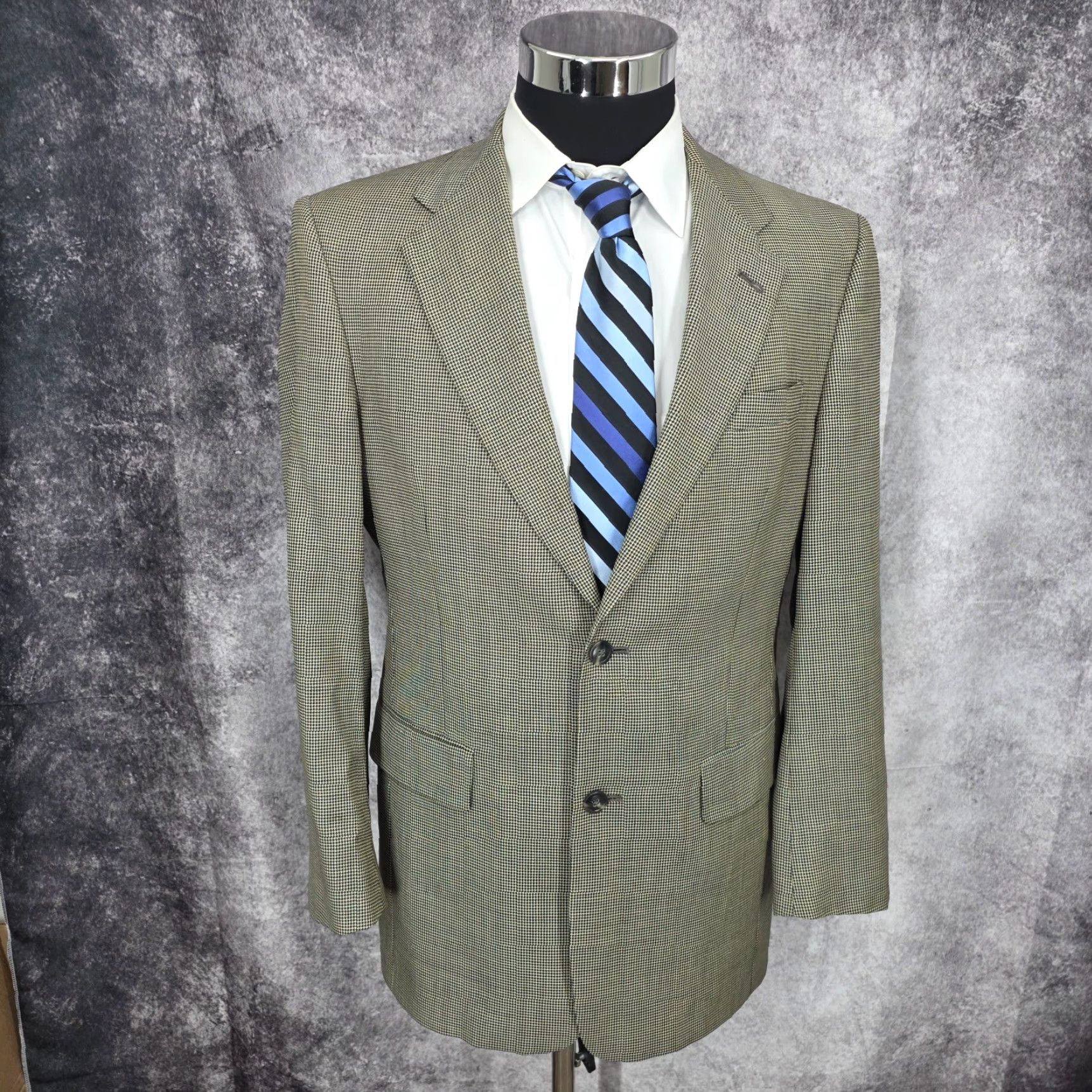 Hart Schaffner Marx Hart Schaffner Marx Gold Trumpeter Blazer Men 40 Jacket Houndstooth Wool Notch Notch Lapel Size 40R - 2 Thumbnail