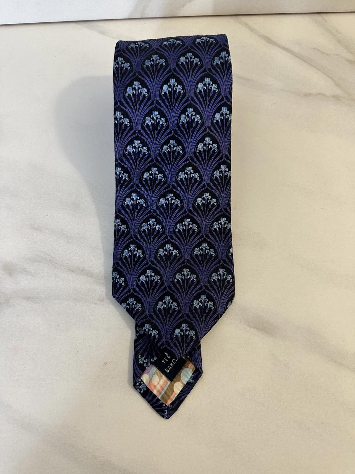 Ted Baker Ted Baker classic art deco navy/lt blue/purple silk necktie Size ONE SIZE - 1 Thumbnail