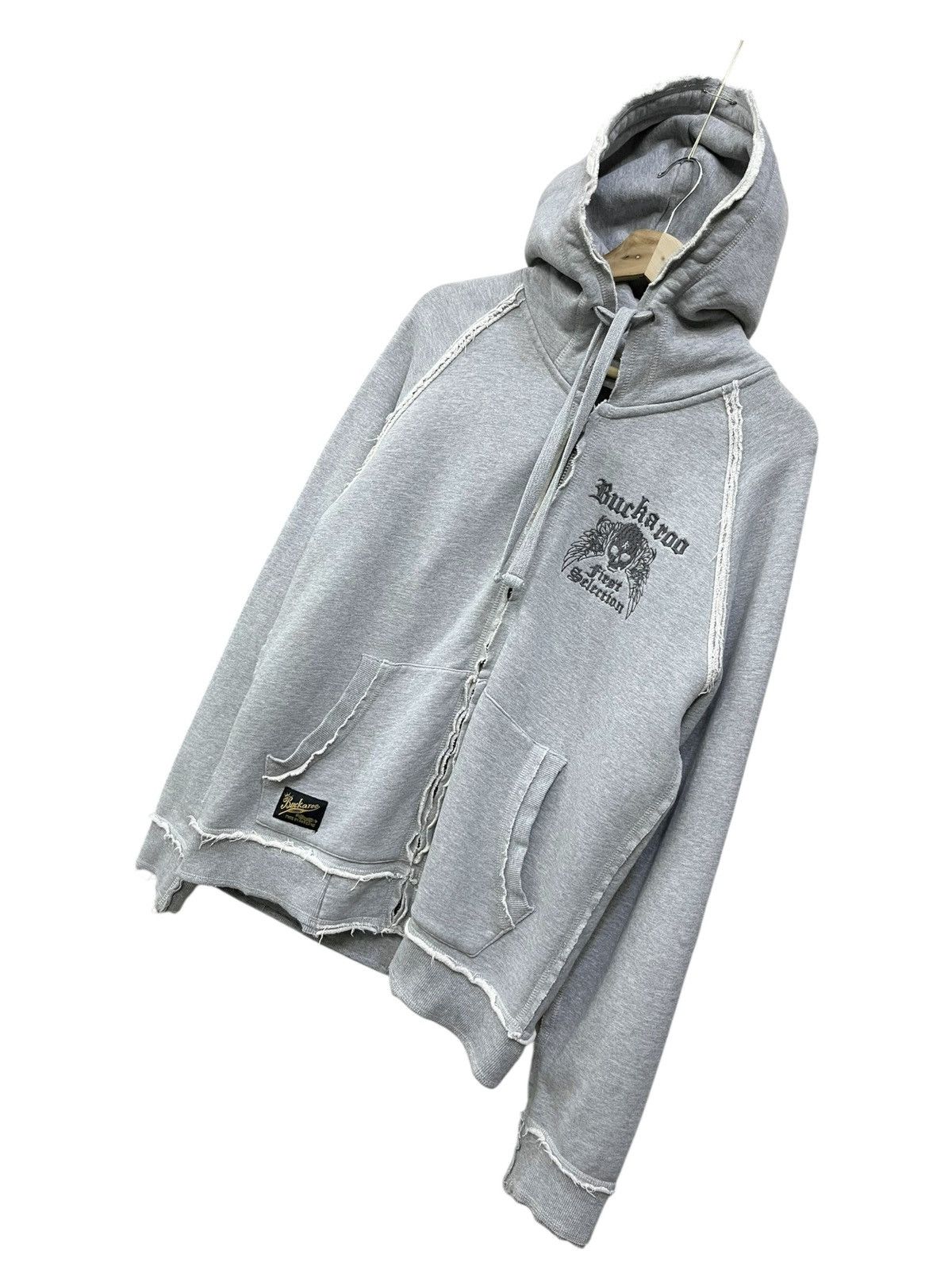 BUCKAROO RARE💀Buckaroo Punk Skull Embroidery Raw Hem Zip Hoodie Grey Size US M / EU 48-50 / 2 - 12 Thumbnail