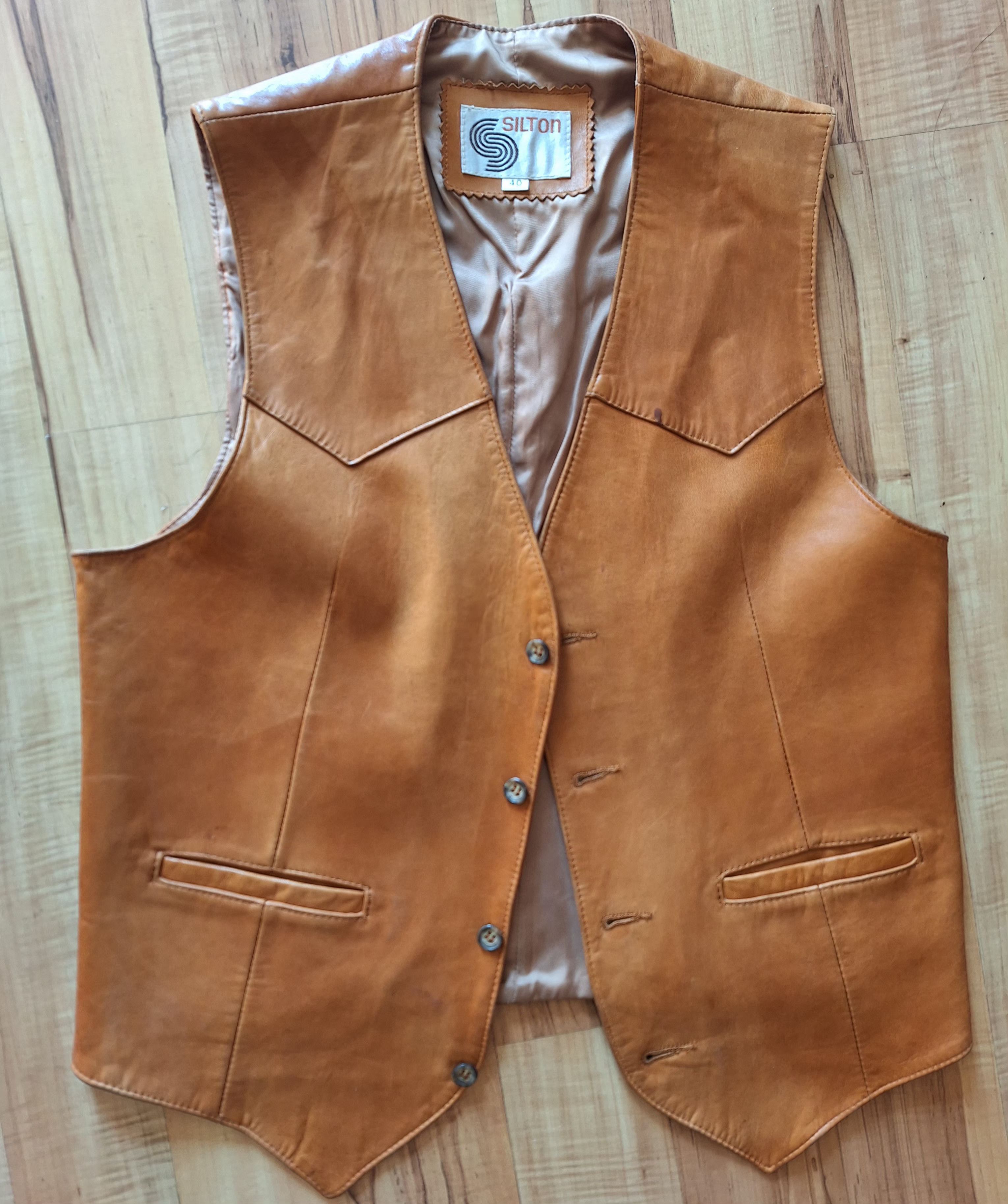 Other Vintage Silton Tan Leather Vest - Western Cowboy Style - L Size US L / EU 52-54 / 3 - 1 Thumbnail