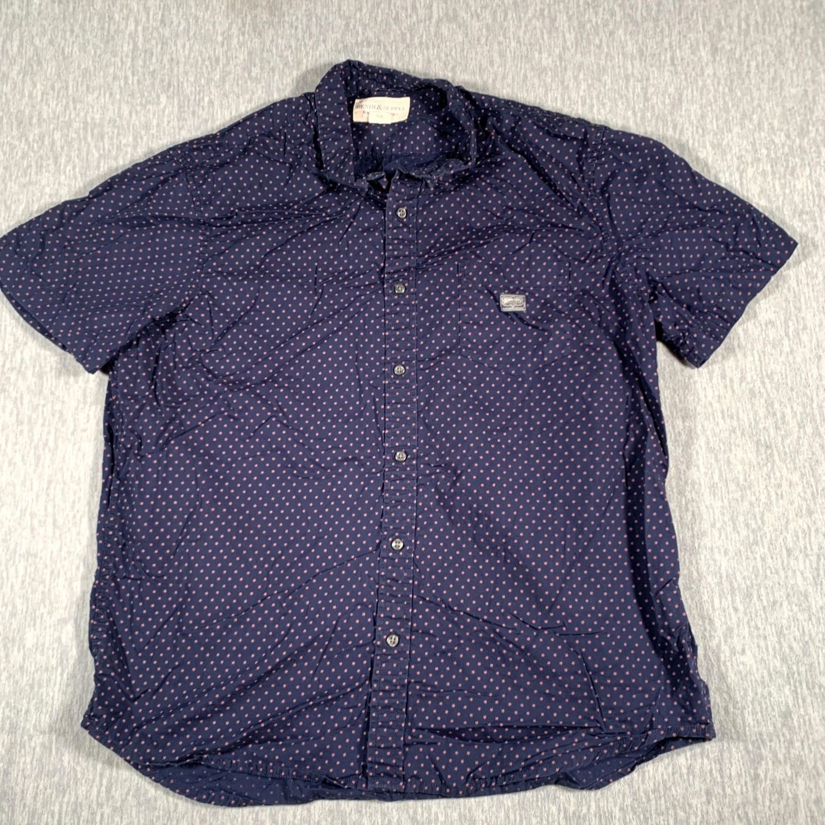 Ralph Lauren Denim & Supply Ralph Lauren Shirt Mens XL Blue Red Star Print Short Sleeve Button-Up Size US XL / EU 56 / 4 - 2 Thumbnail