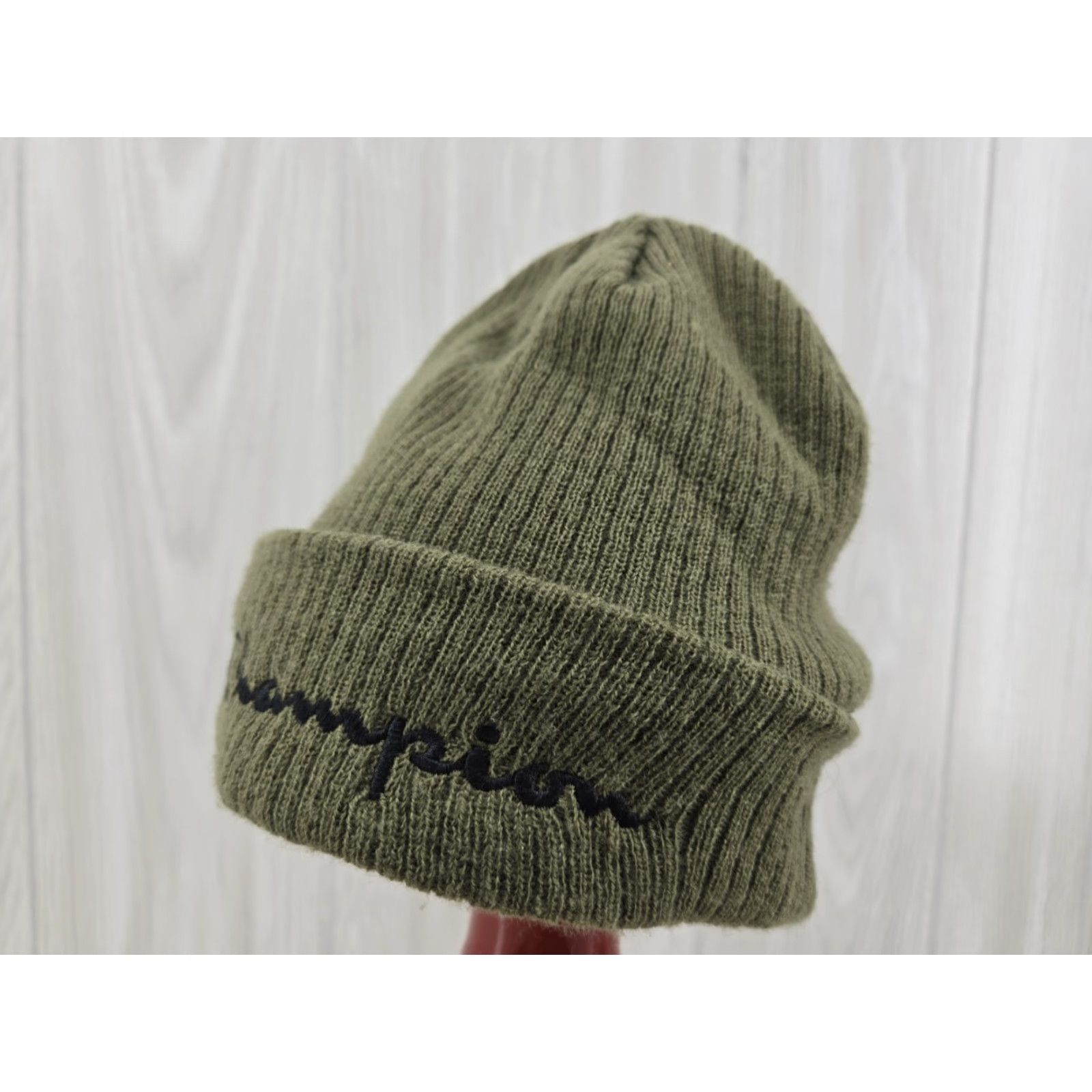 Champion Champion Beanie Cap Spelled Out Army Green Cuff One Size Fits Most Beanie Unisex Adults Winter Lightweight Stretch Knit Acrylic Size ONE SIZE - 3 Thumbnail