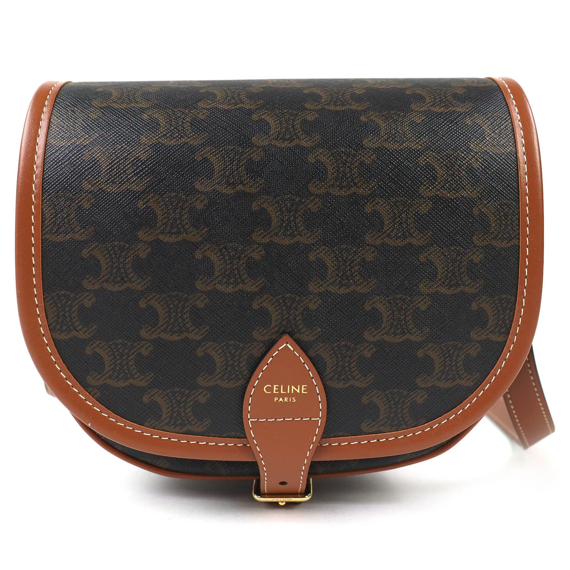 Celine CELINE 19150 Folco Medium Triomphe Canvas Shoulder Bag, Tan Brown, Women's - Highly Recommended! Size ONE SIZE - 1 Thumbnail