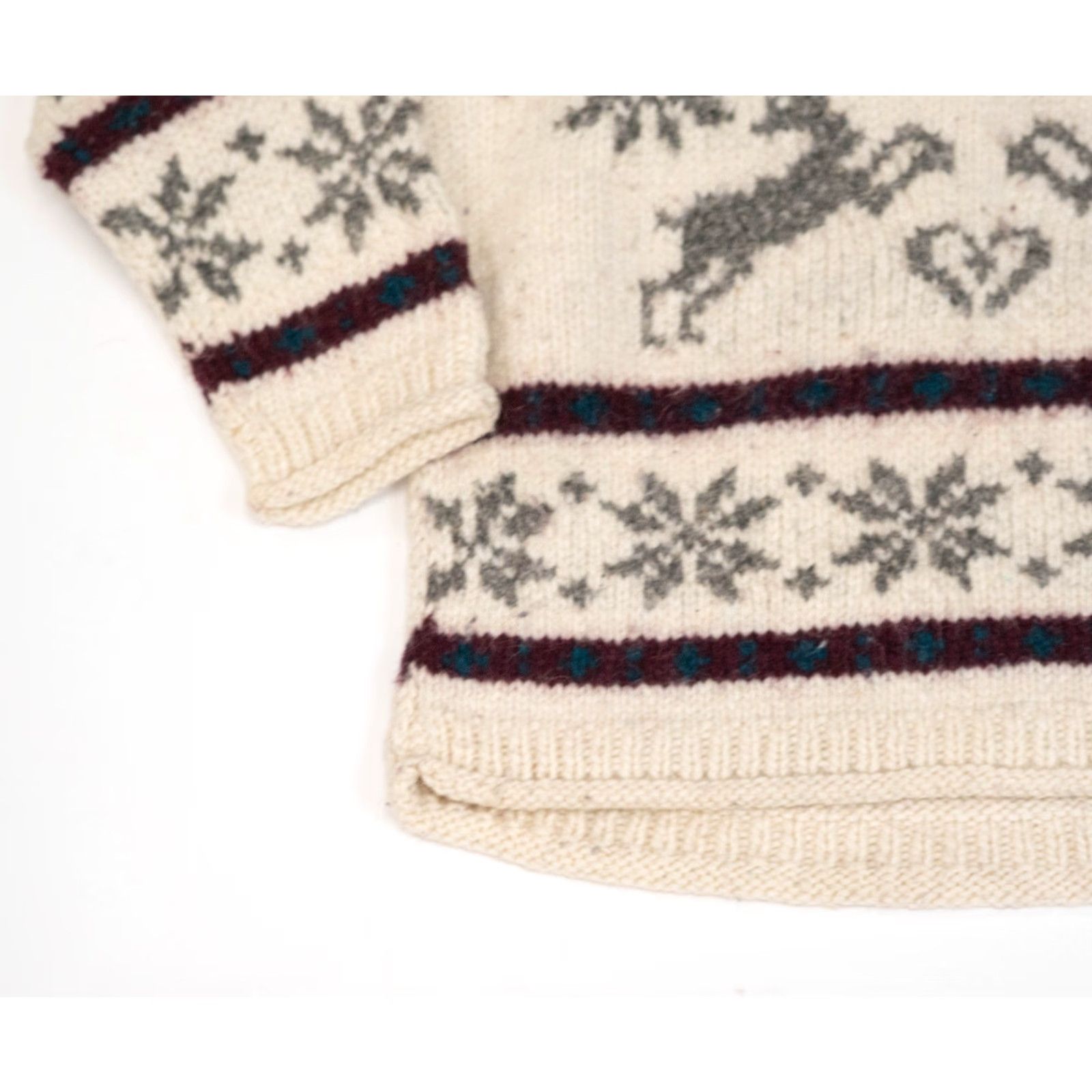 Vintage VINTAGE True Vintage Handknit 60s Cowichan Nordic Wool Sweater M Reindeer Heritage Ivory Size M / US 6-8 / IT 42-44 - 5 Thumbnail