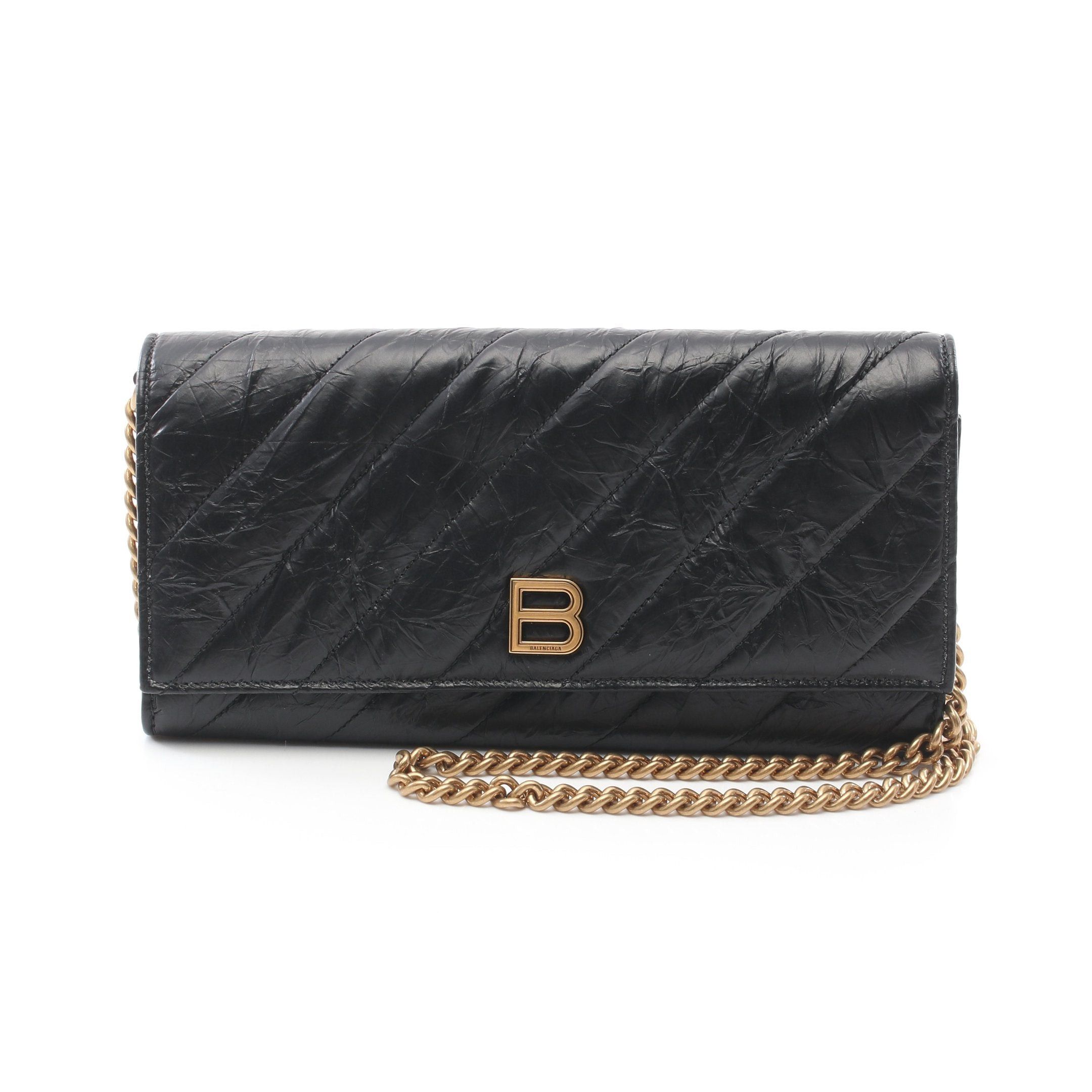 Balenciaga Balenciaga Crush Clutch Bag Chain Wallet Leather Black Size ONE SIZE - 1 Thumbnail