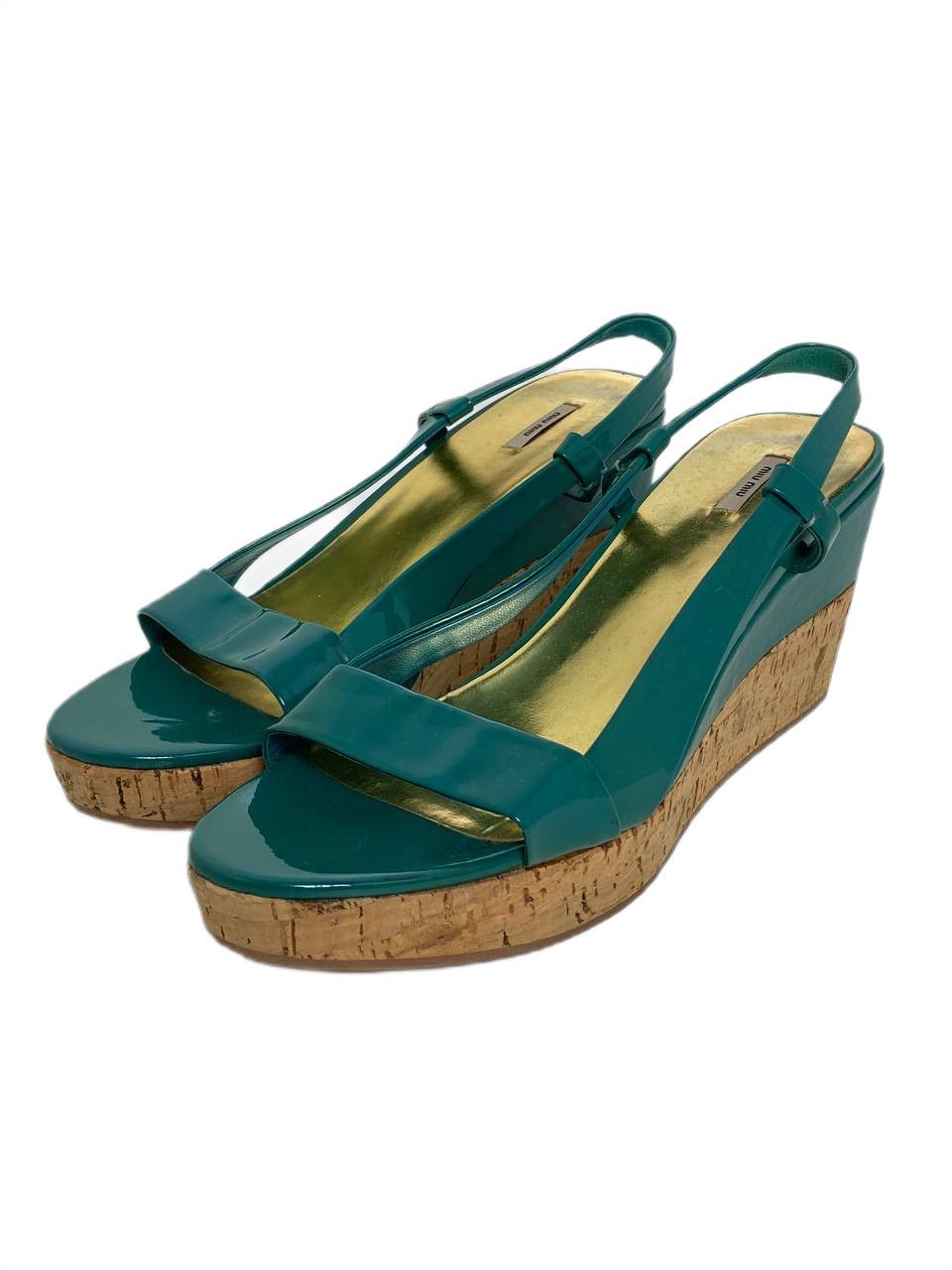Miu Miu Miu Miu Heels Platform Wedge Patient Leather Sandals Size US 10 / IT 40 - 1 Thumbnail