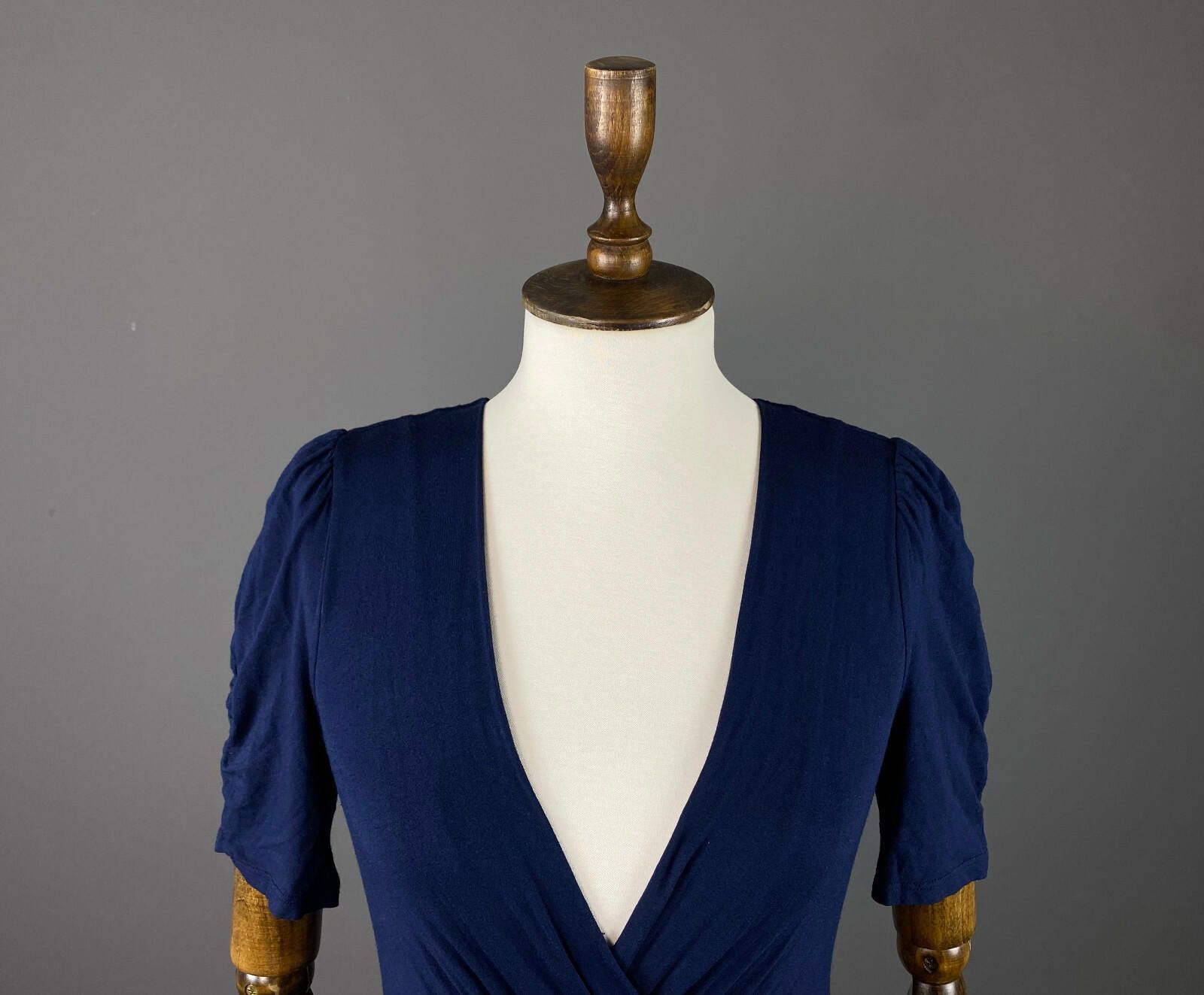 Designer Phase Eight Navy Blue V-Neck 3/4 Sleeve A-Line Dress Size 10 Size L / US 10 / IT 46 - 2 Thumbnail