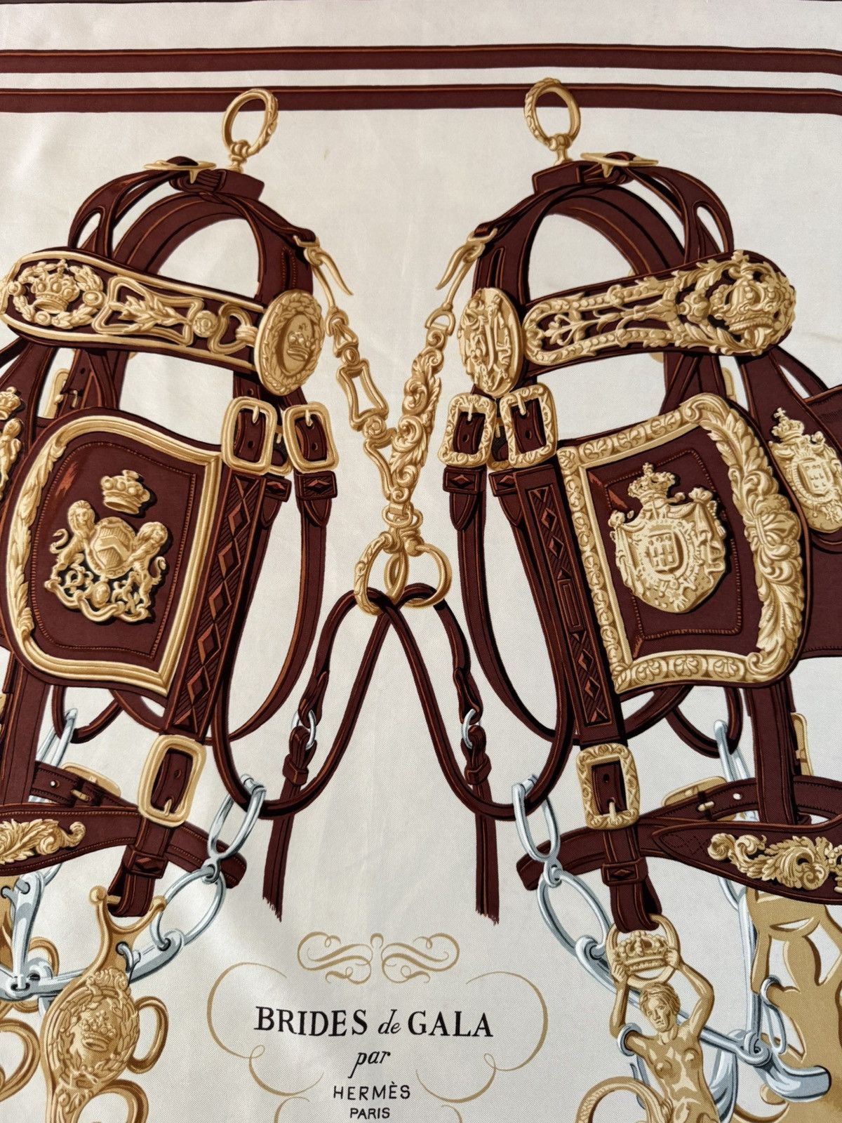Hermes iconic Hermès silk scarf classic bridles motif in brown Size ONE SIZE - 4 Thumbnail