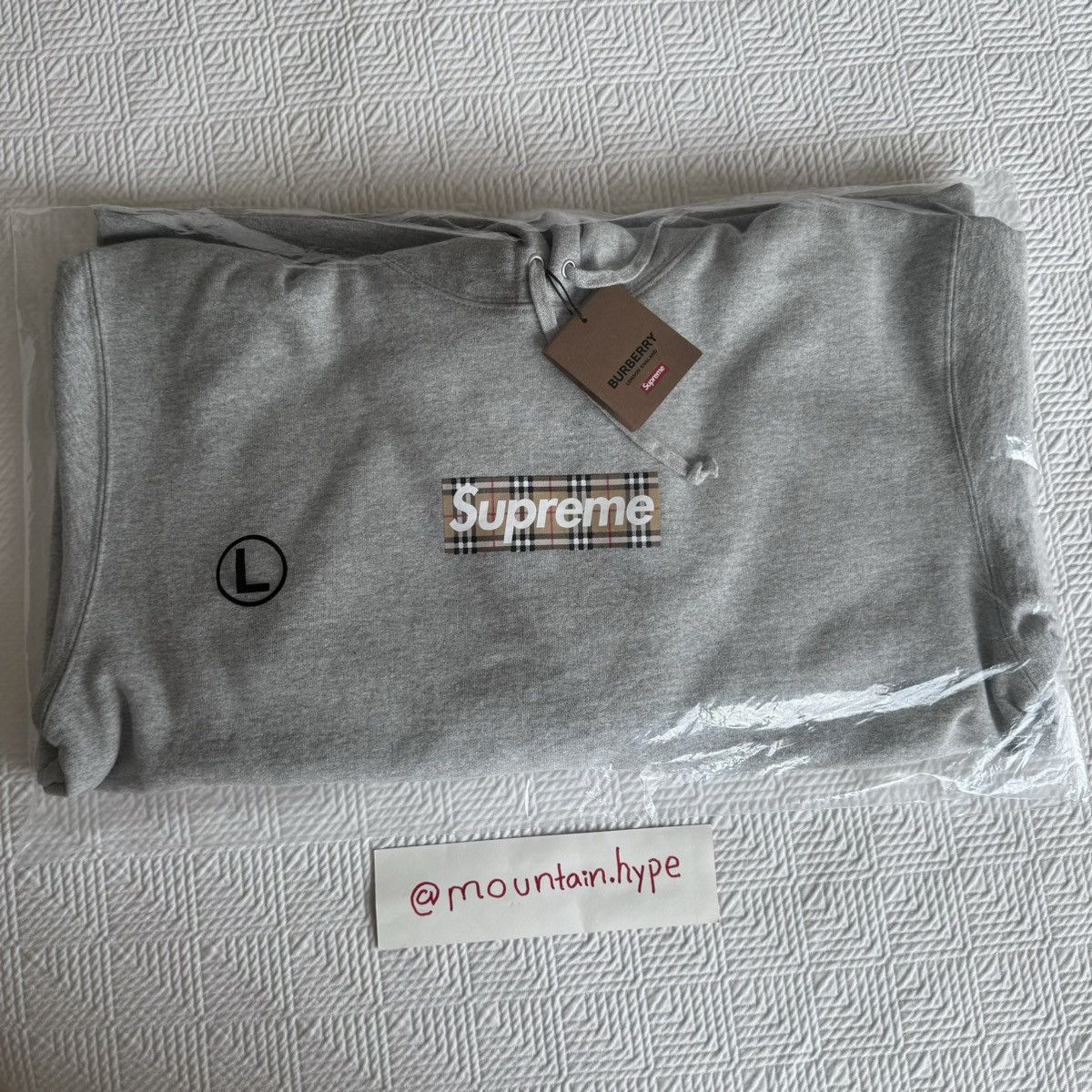 image of Burberry Box Logo Hooded Sweatshirt Large in Heaher Gray, Men's