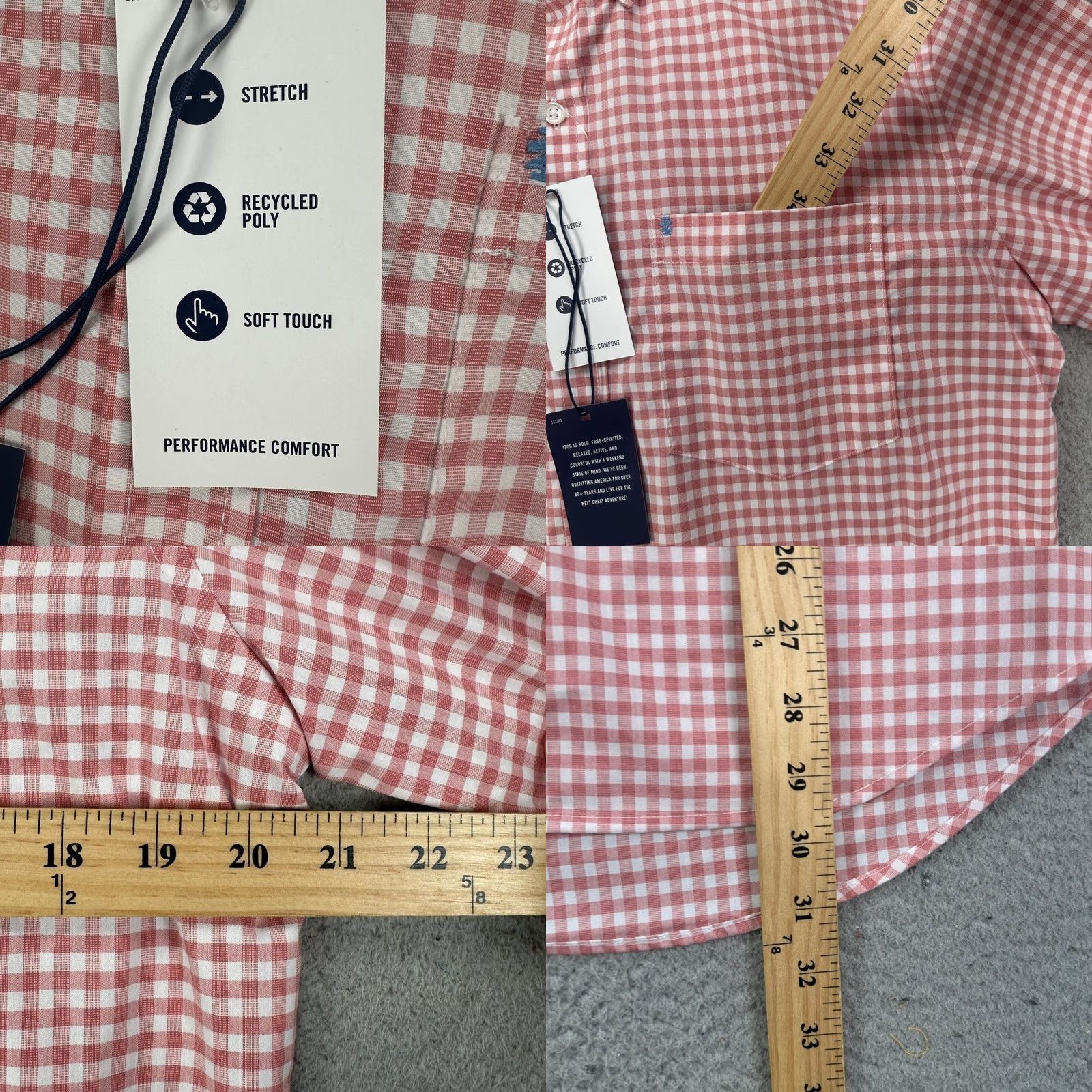 Izod Izod Button-Down Shirt Mens Small Red White Check Performance Woven NEW Size US S / EU 44-46 / 1 - 8 Thumbnail
