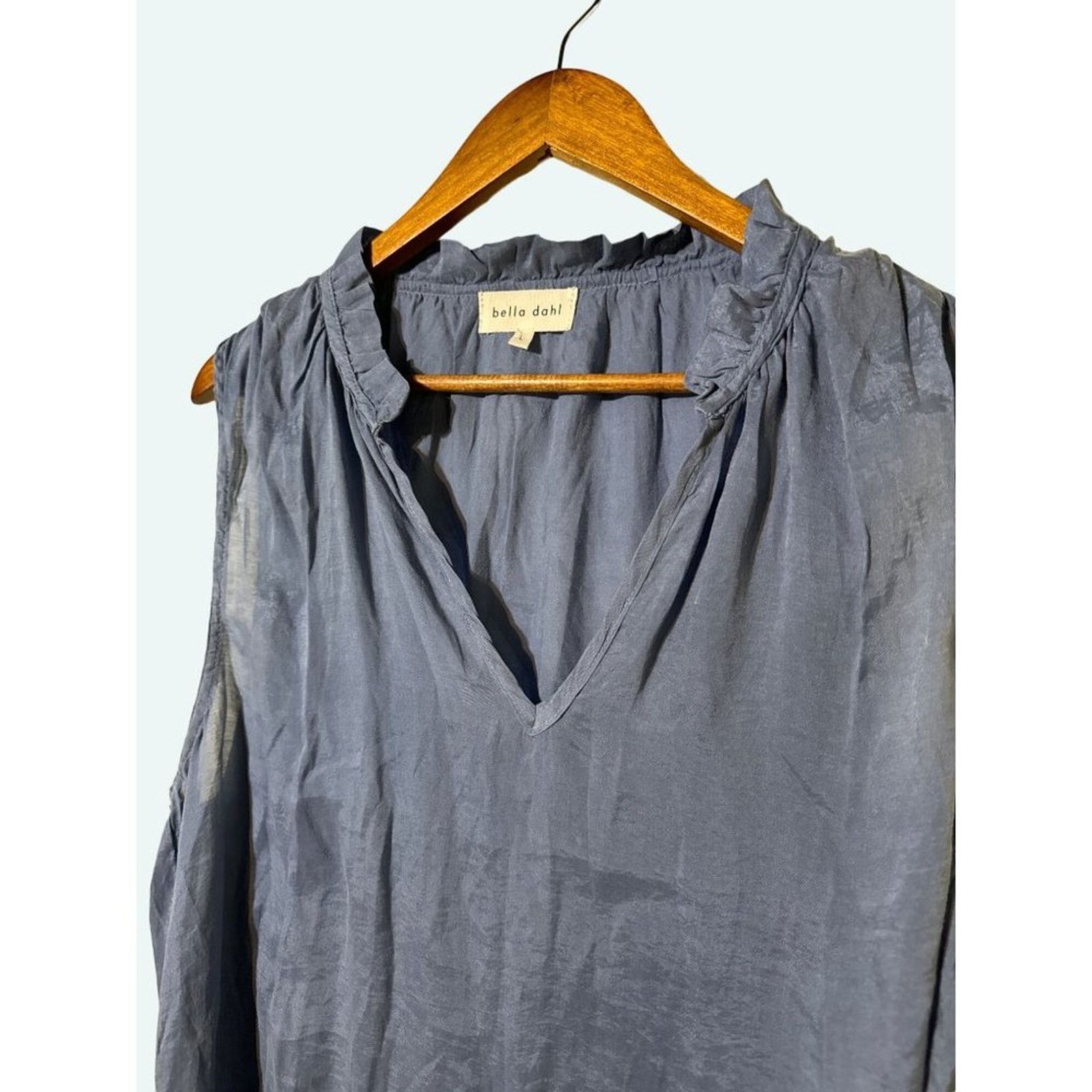 Bella Dahl Bella Dahl Simeon Ruffle Neck Sleeveless Tank Blue New Large Size L / US 10 / IT 46 - 3 Thumbnail