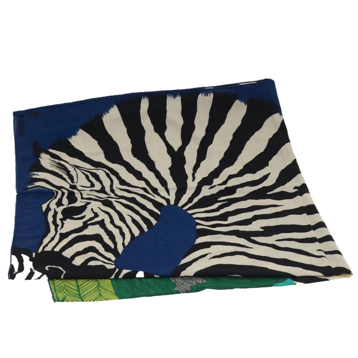 image of Hermes Zebra Pegasus Carre Geant Scarf Cashmere Blue Green Auth Hk1057 in Blue/Green, Women's
