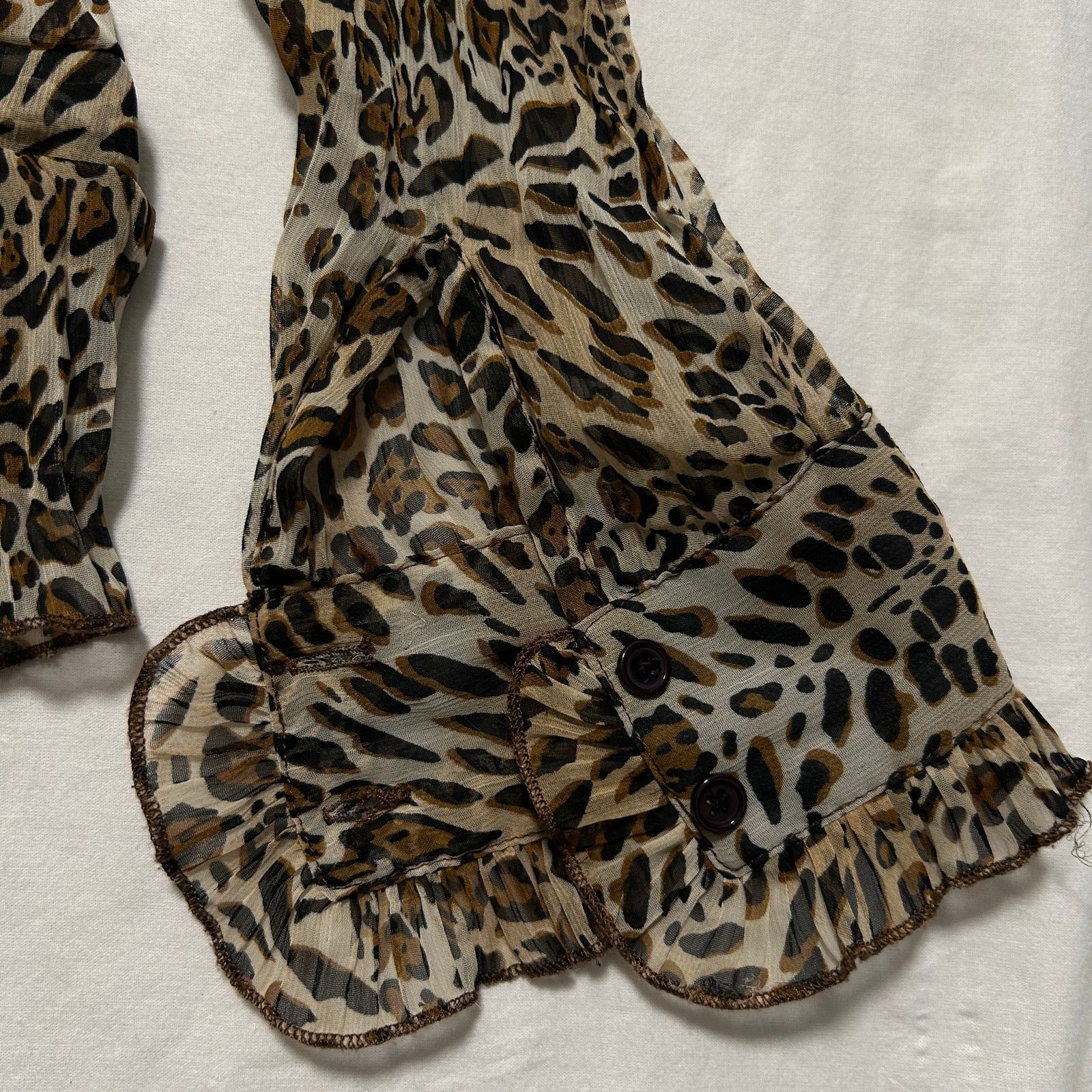 Other Y2K 00s Brown Cream Bell Sleeve Cheetah Print Sheer Blouse S Size S / US 4 / IT 40 - 4 Thumbnail
