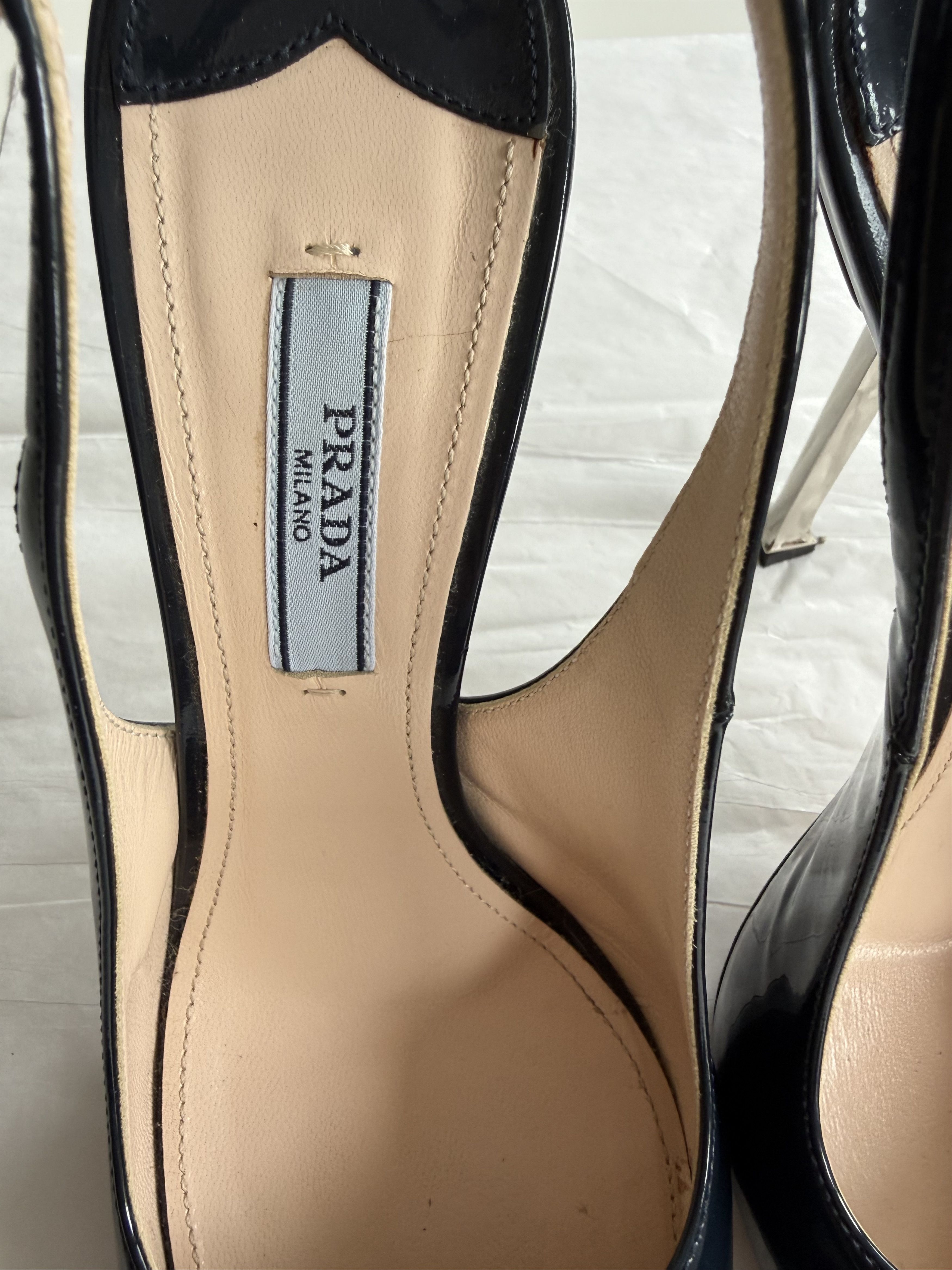 Prada Prada Navi Blue Patent Leather Slingback Pumps, Size 37 (IT) Size US 7 / IT 37 - 4 Thumbnail