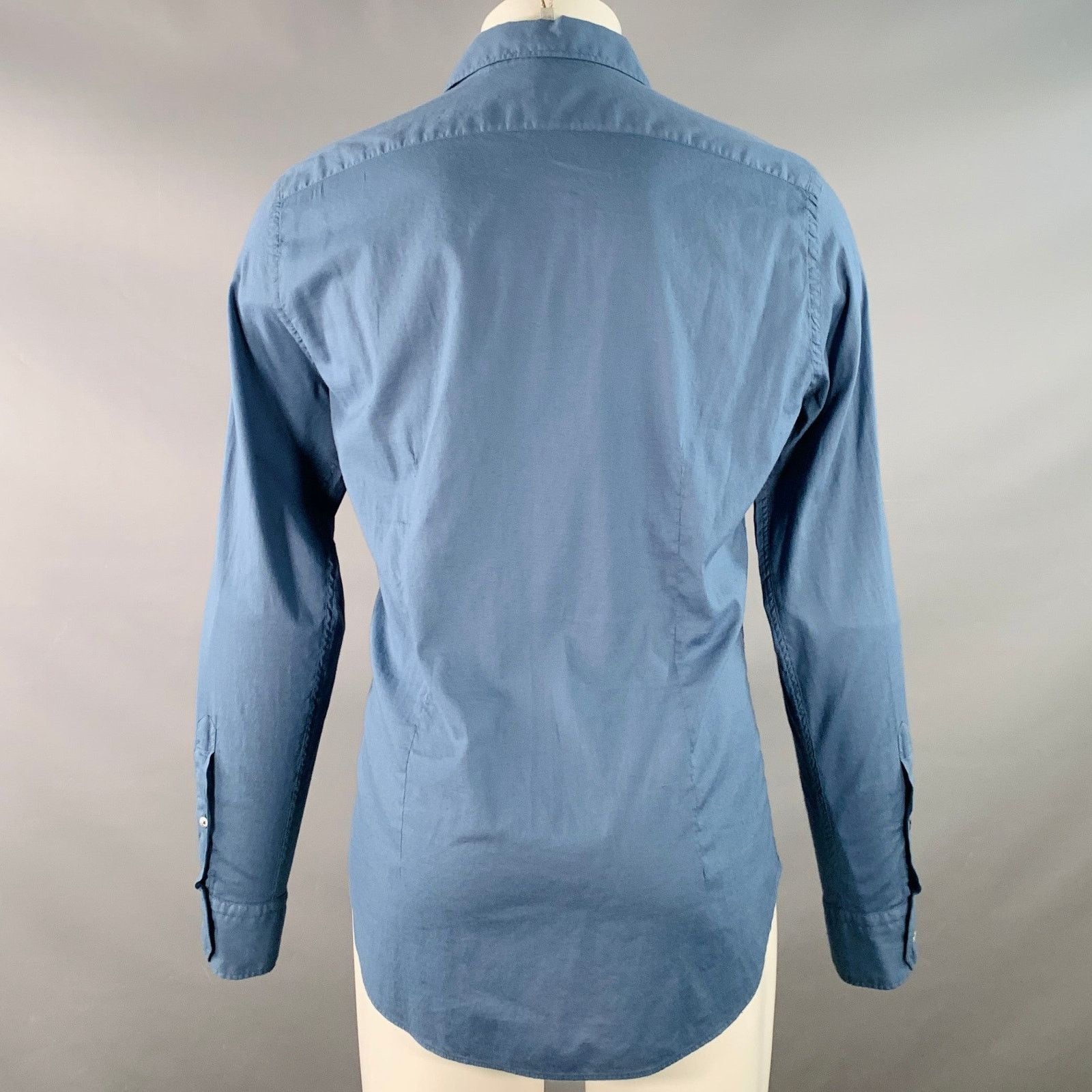 Fedeli FEDELI M Blue Cotton Blend Spread Collar Long Sleeve Shirt Size US M / EU 48-50 / 2 - 3 Thumbnail
